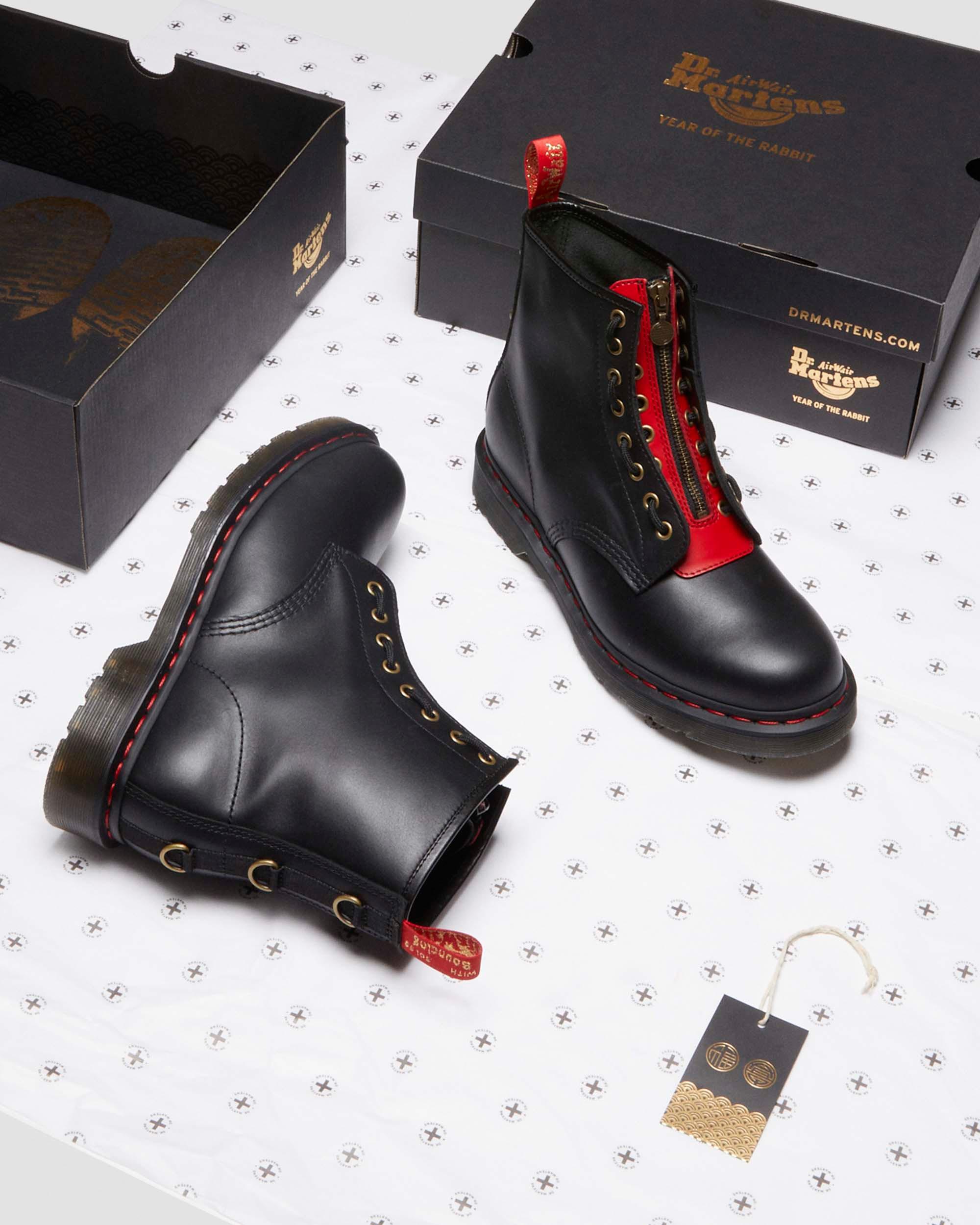 1460 Year of the Rabbit Leather Lace Up Boots in BLACK+POPPY RED