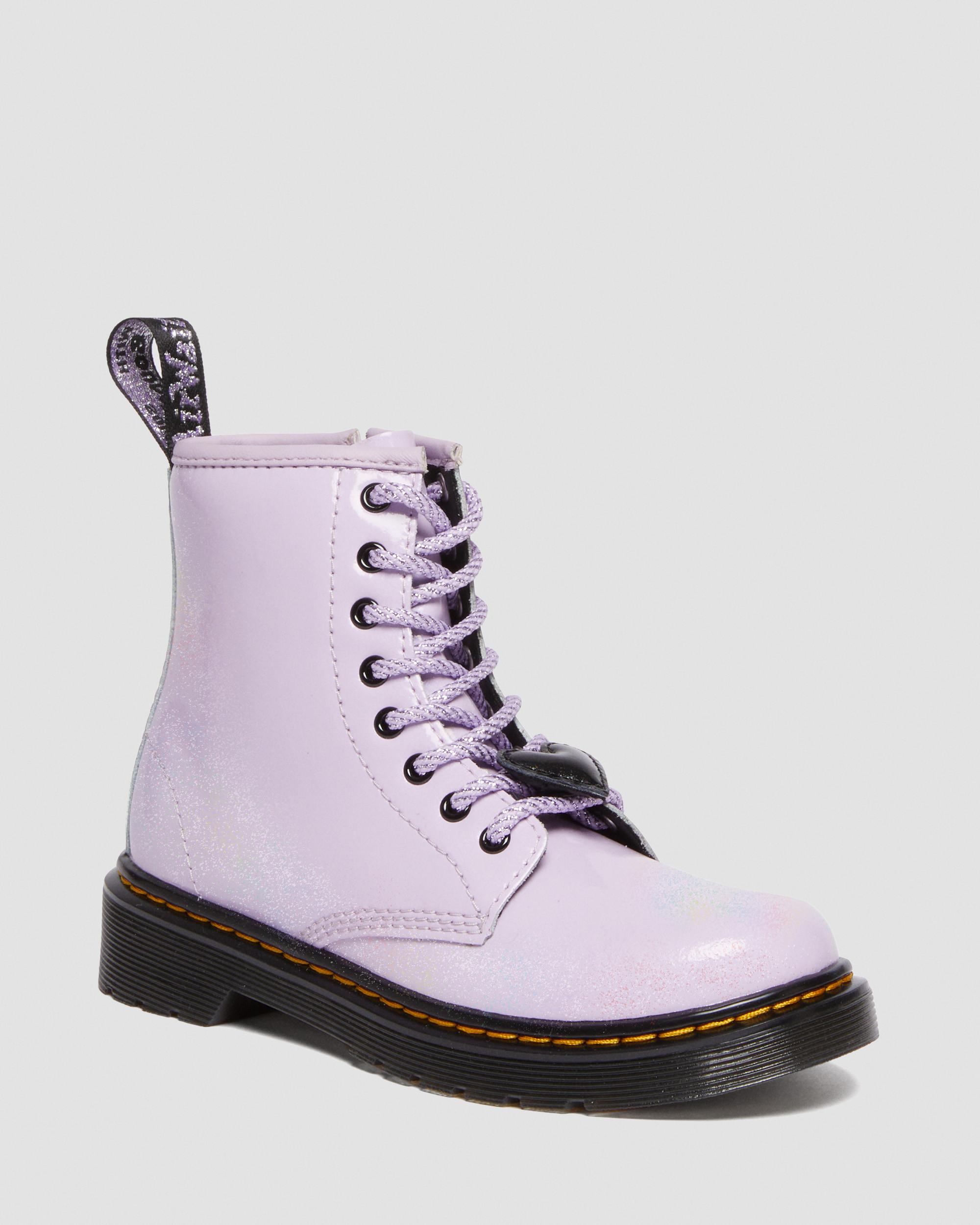 Junior 1460 Shimmer Heart Lace Up Boots in Lilac | Dr. Martens