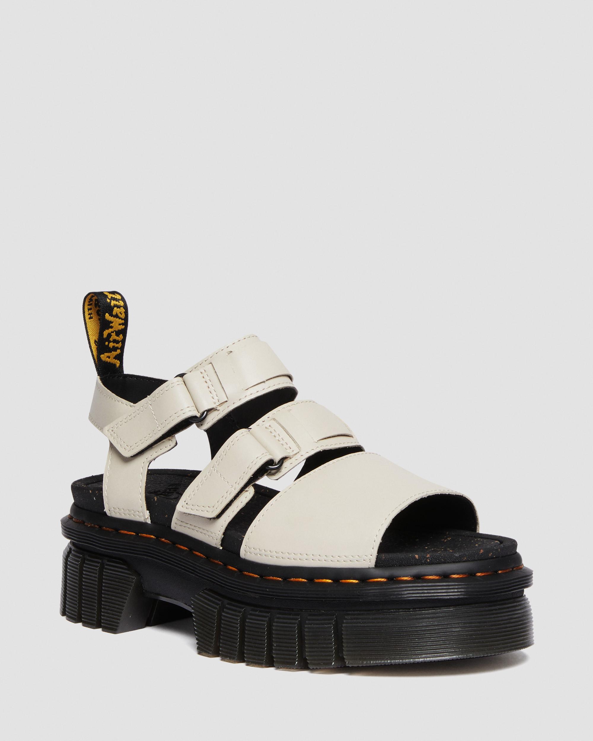 Ricki Nappa Lux Leather 3-Strap Platform Sandals in Cobblestone Grey | Dr.  Martens