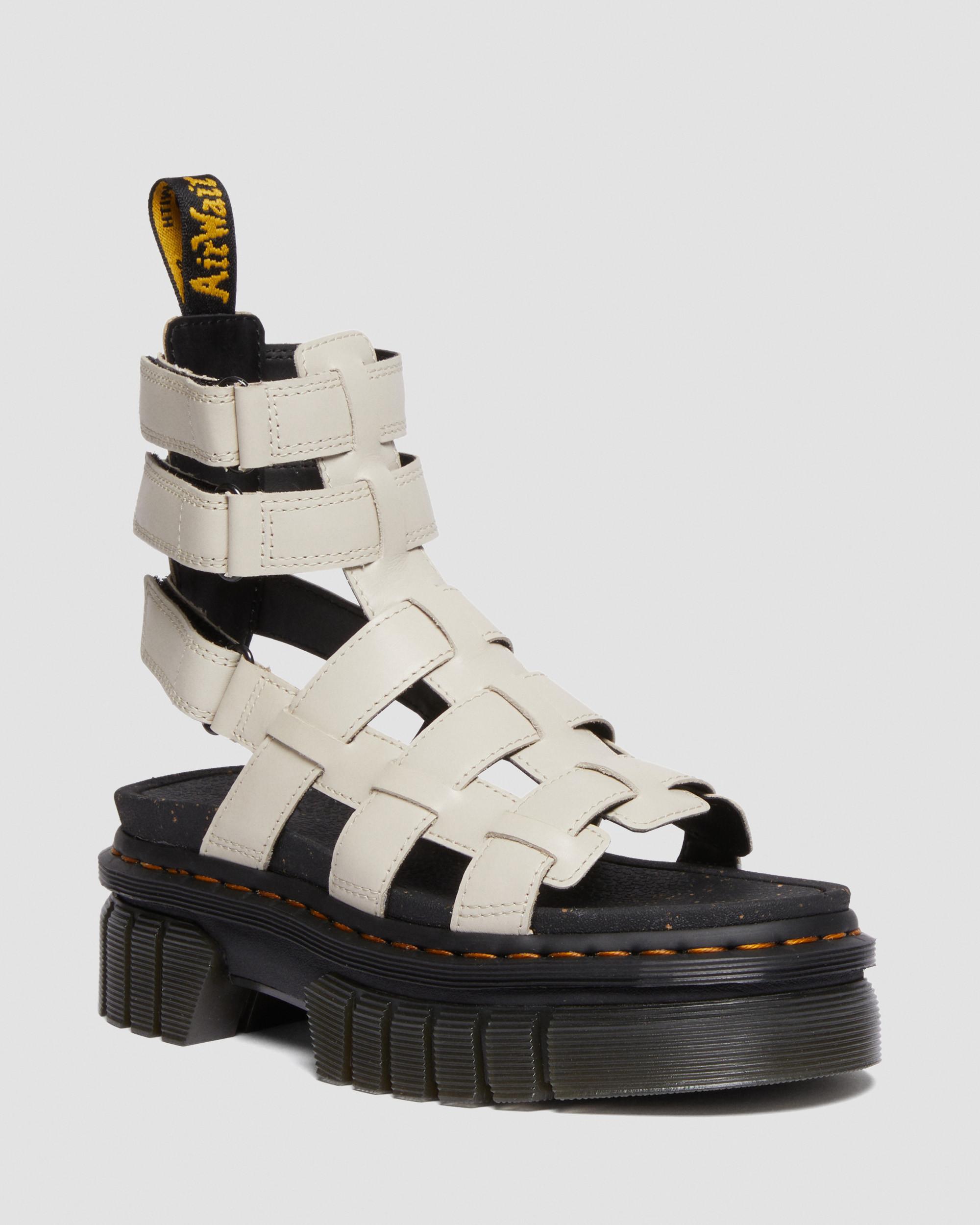 Ricki Nappa Lux Leather Platform Gladiator Sandals in Cobblestone Grey