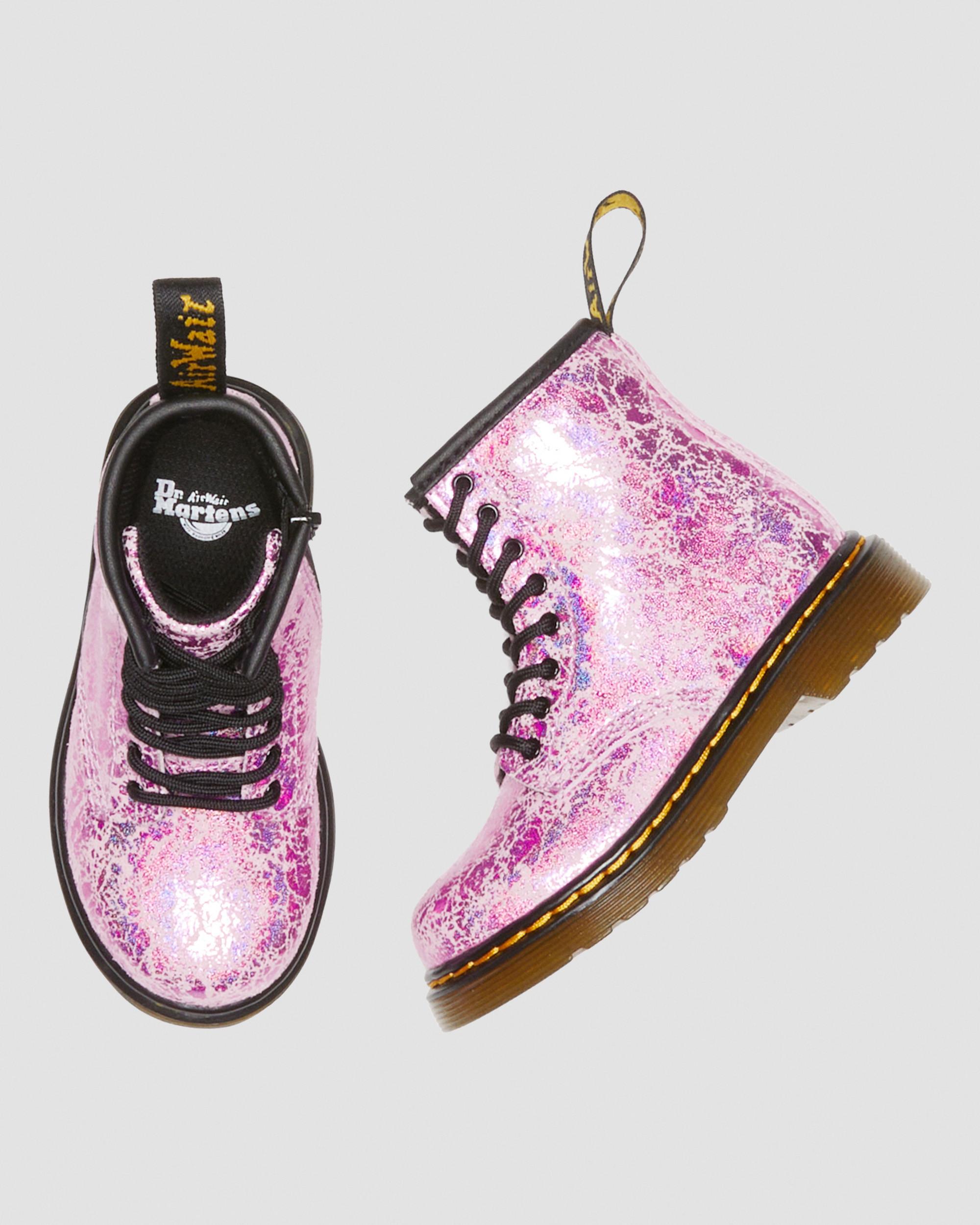 Toddler 1460 Crinkle Metallic Lace Up Boots in Pink | Dr