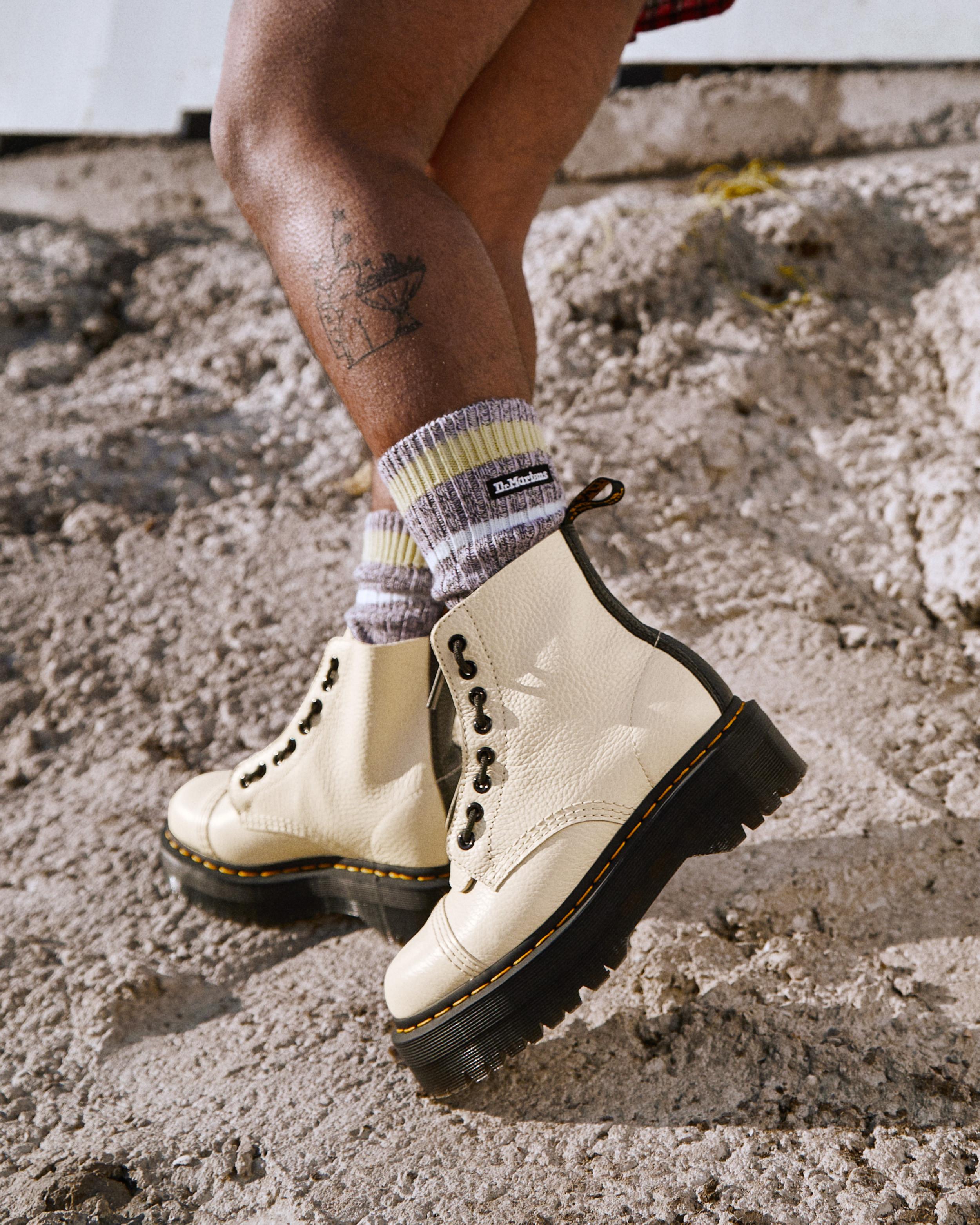Sinclair Milled Nappa Leather Platform Boots in PARCHMENT BEIGE