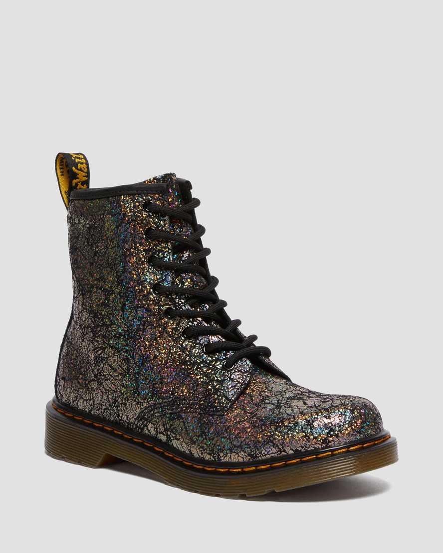 Dr. Martens' Youth 1460 Crinkle Metallic Lace Up Boots In Black