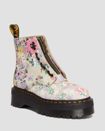 Sinclair Floral Mash Up platformstøvler i læder