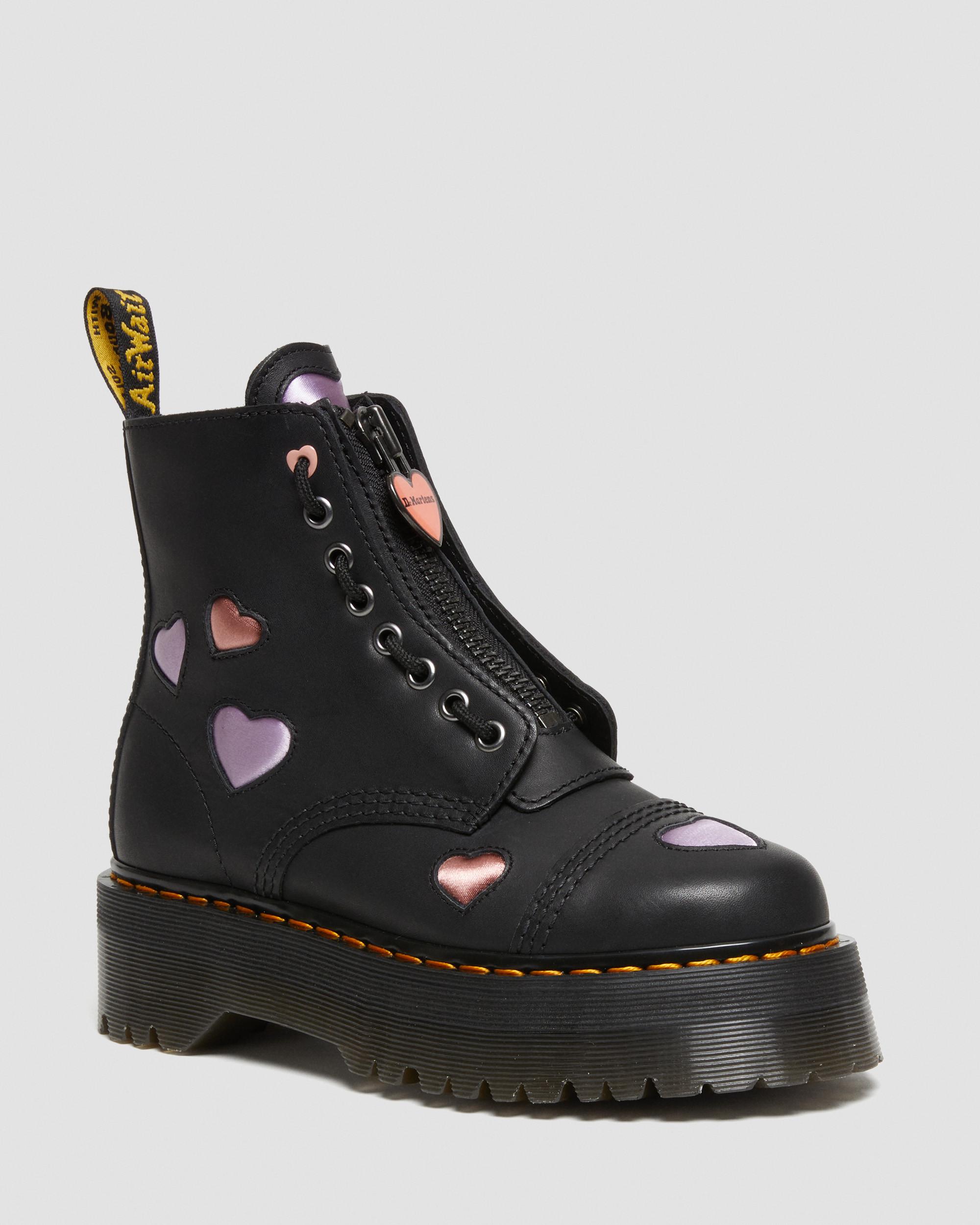 Sinclair Leather Heart Platform Boots in Black