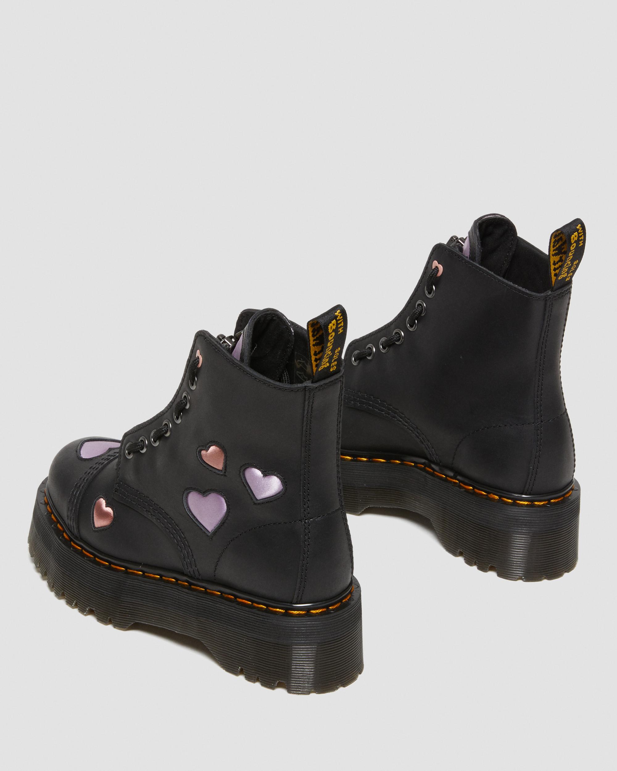 Sinclair Leather Heart Platform Boots in Black