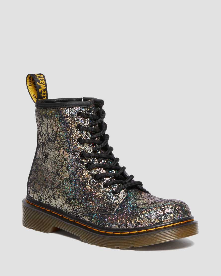 DR. MARTENS JUNIOR 1460 CRINKLE METALLIC LACE UP BOOTS