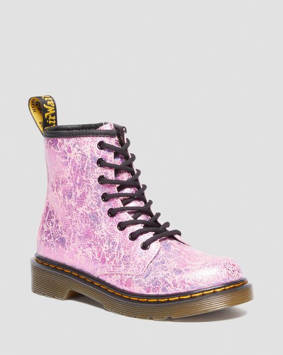 Junior 1460 Crinkle Metallic Lace Up Boots in Pink | Dr. Martens Junior 1460 Crinkle Metallic Lace Up Boots in Pink | Dr. Martens