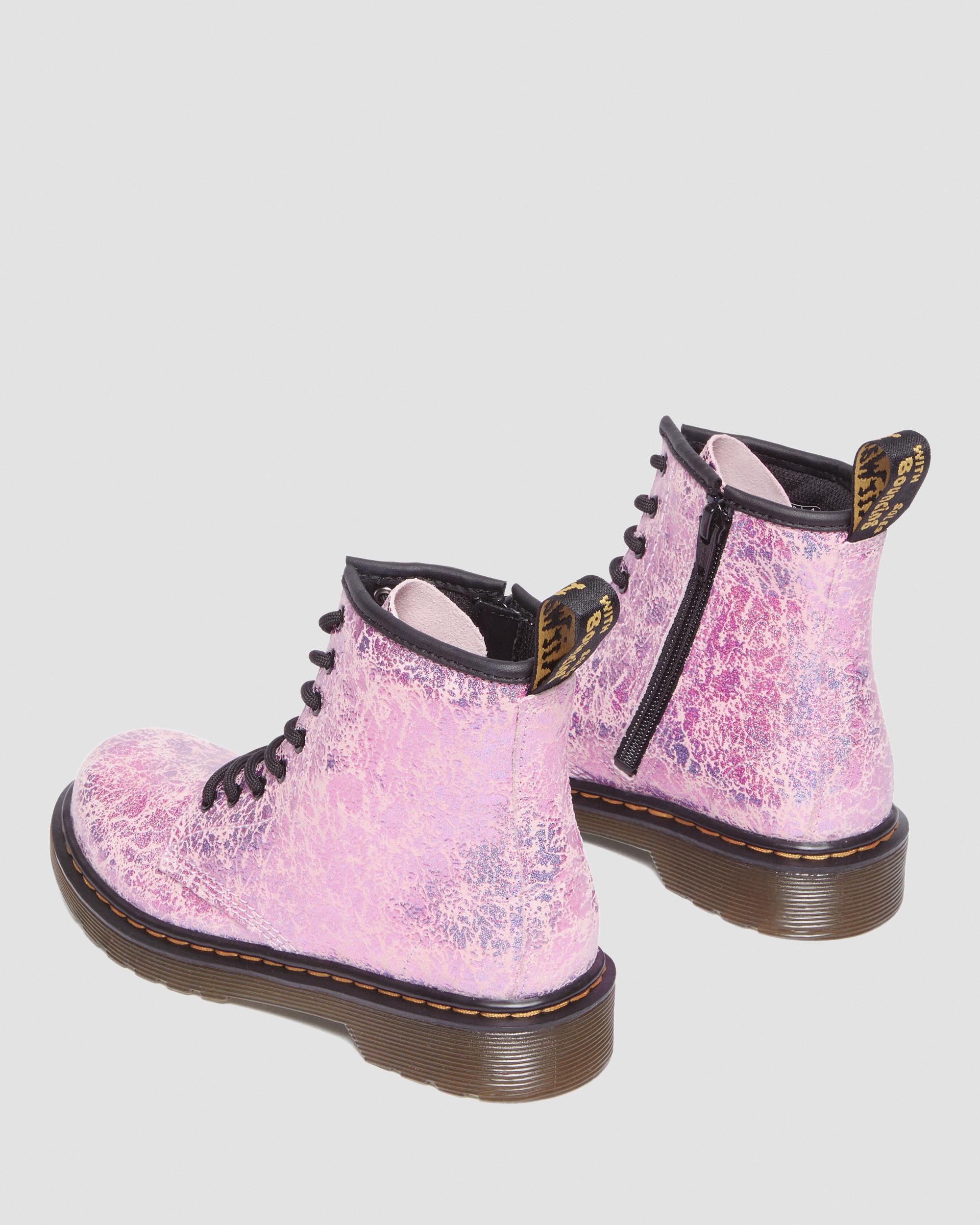 Junior 1460 Crinkle Metallic Lace Up Boots in Pink