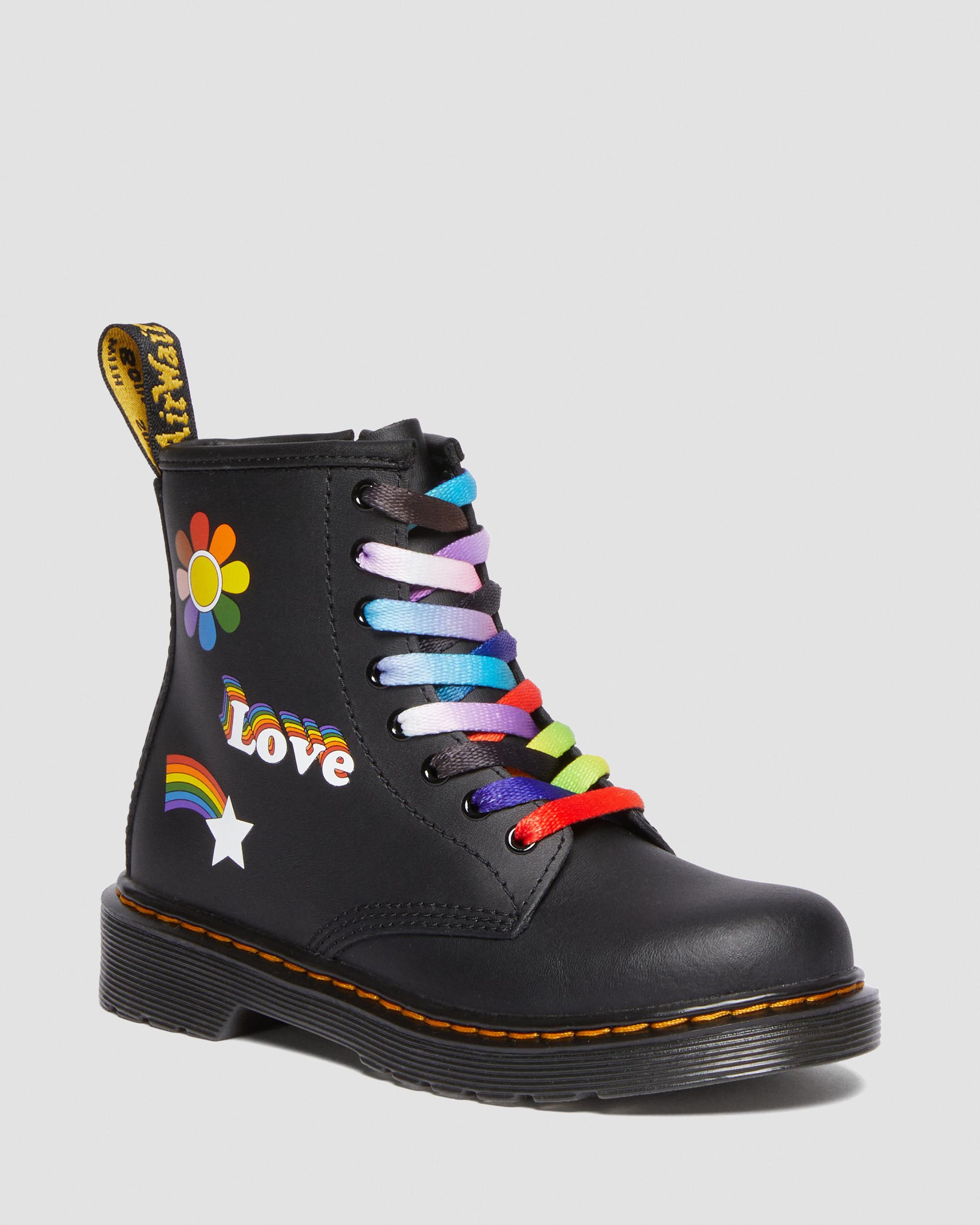 Junior 1460 For Pride Leather Lace Up Boots in Black | Dr. Martens