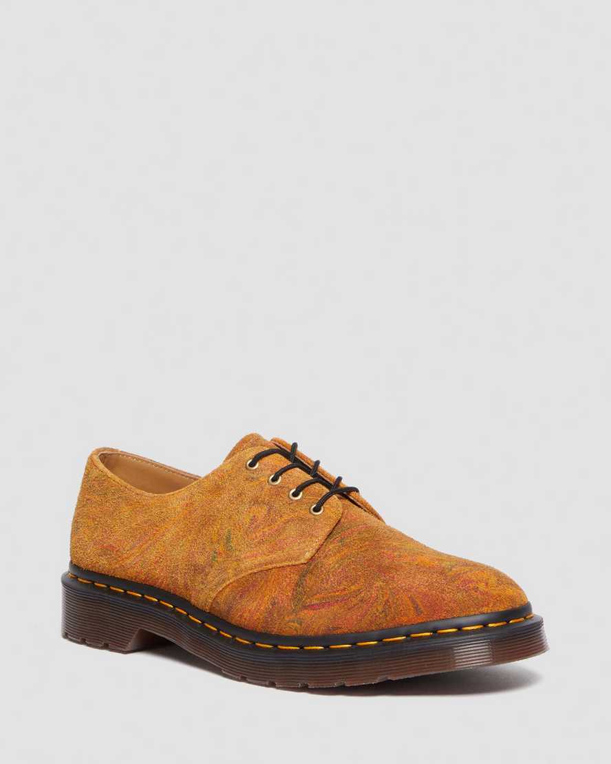 Dr. Martens Smiths Marbled Suede Dress Shoes In Brown,mustard
