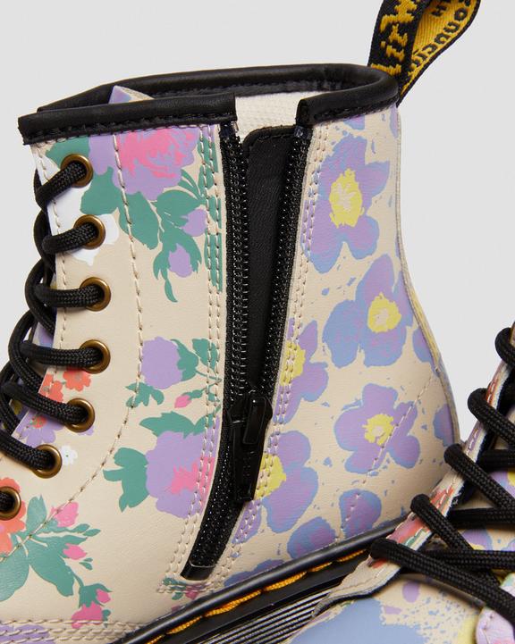 Junior 1460 Floral Mash Up Hydro Leather Lace Up Boots Parchment BeigeJunior 1460 Floral Mash Up Hydro Leather Lace Up Boots Dr. Martens