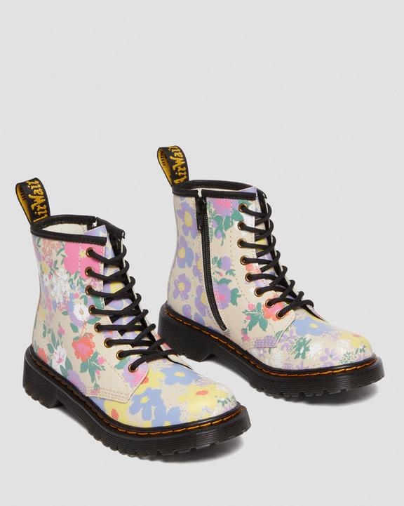 Junior 1460 Floral Mash Up Hydro Leather Lace Up Boots Parchment BeigeJunior 1460 Floral Mash Up Hydro Leather Lace Up Boots Dr. Martens