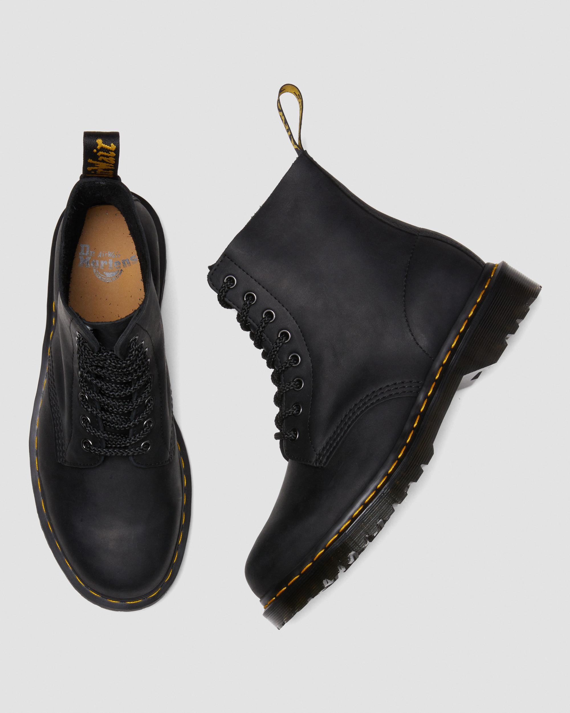 1460 Pascal Waxed Full Grain Leather Lace Up Boots in Black
