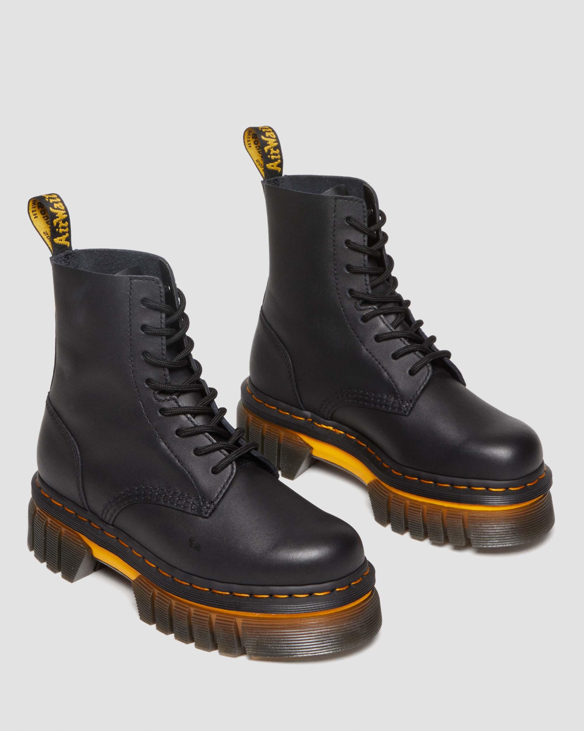 Audrick Contrast Sole Leather Platform Lace Up Boots in Black | Dr. Martens