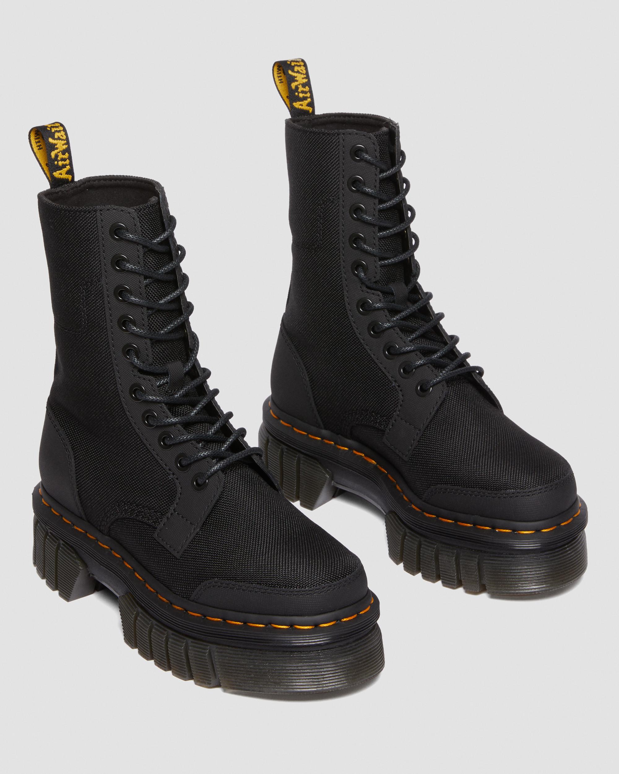 Audrick 10-Eye Poly & Leather Platform Boots in Black | Dr. Martens
