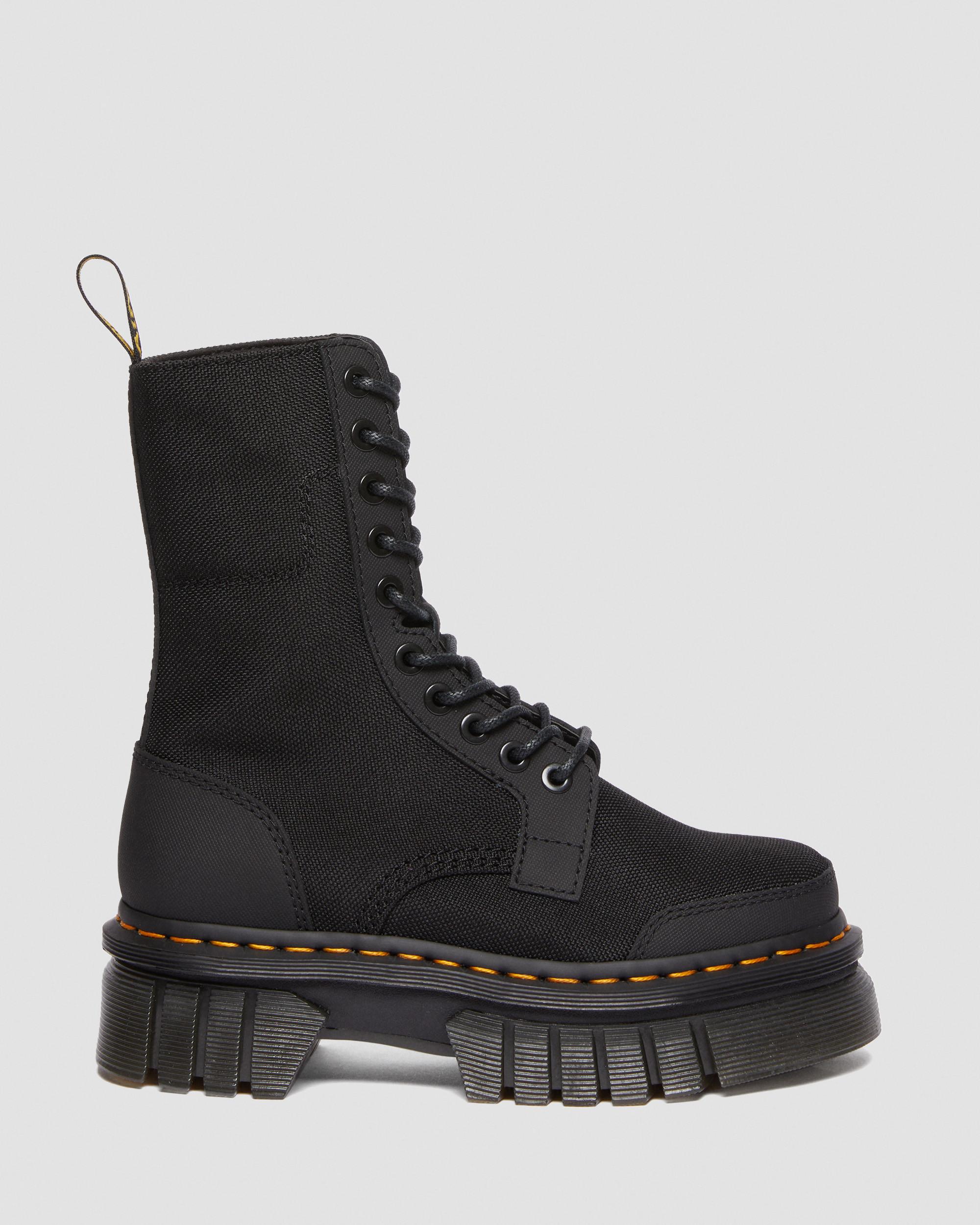 Audrick 10-Eye Poly & Leather Platform Boots in Black | Dr. Martens