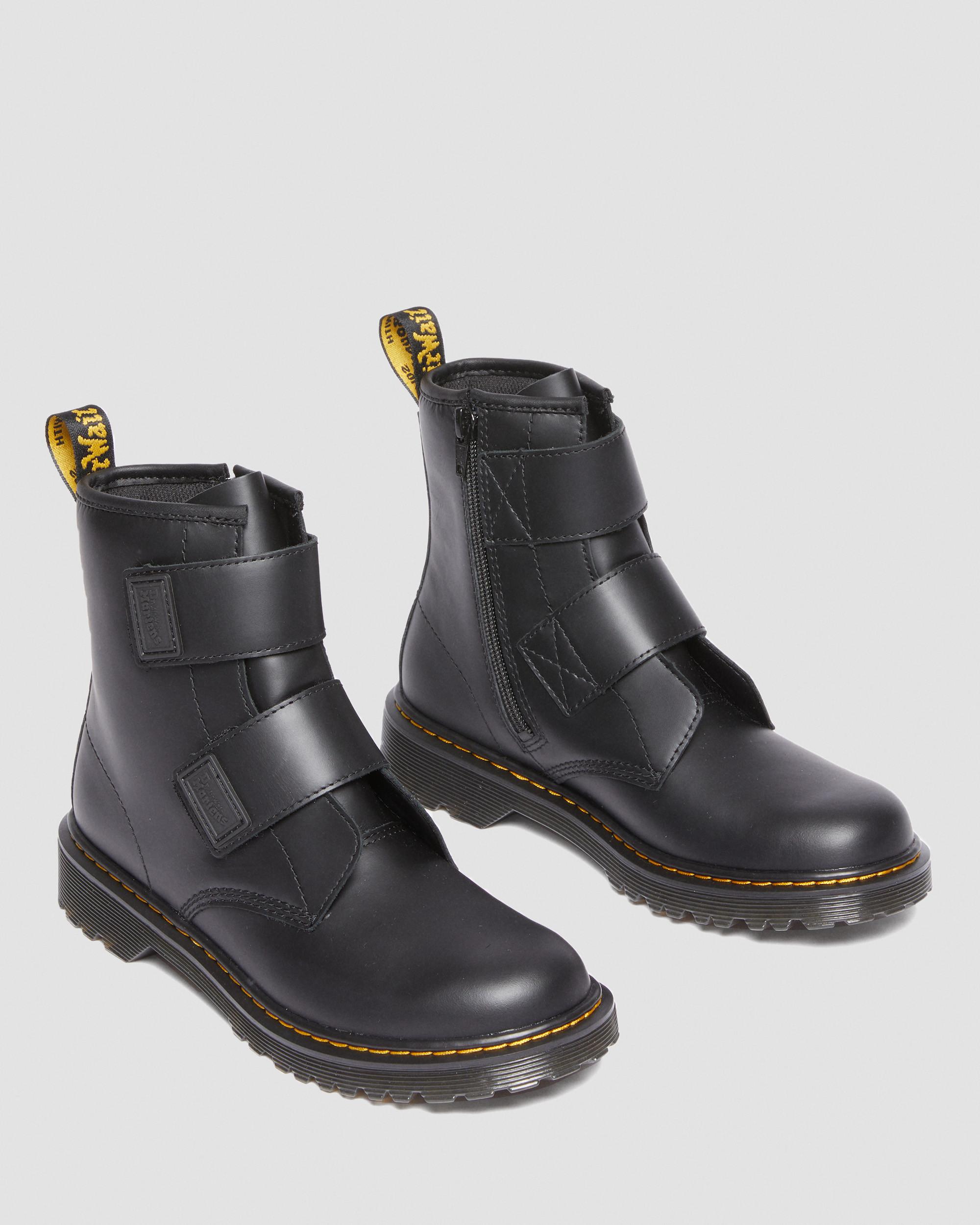 Youth 1460 Leather Strap Velcro Boots  in Black