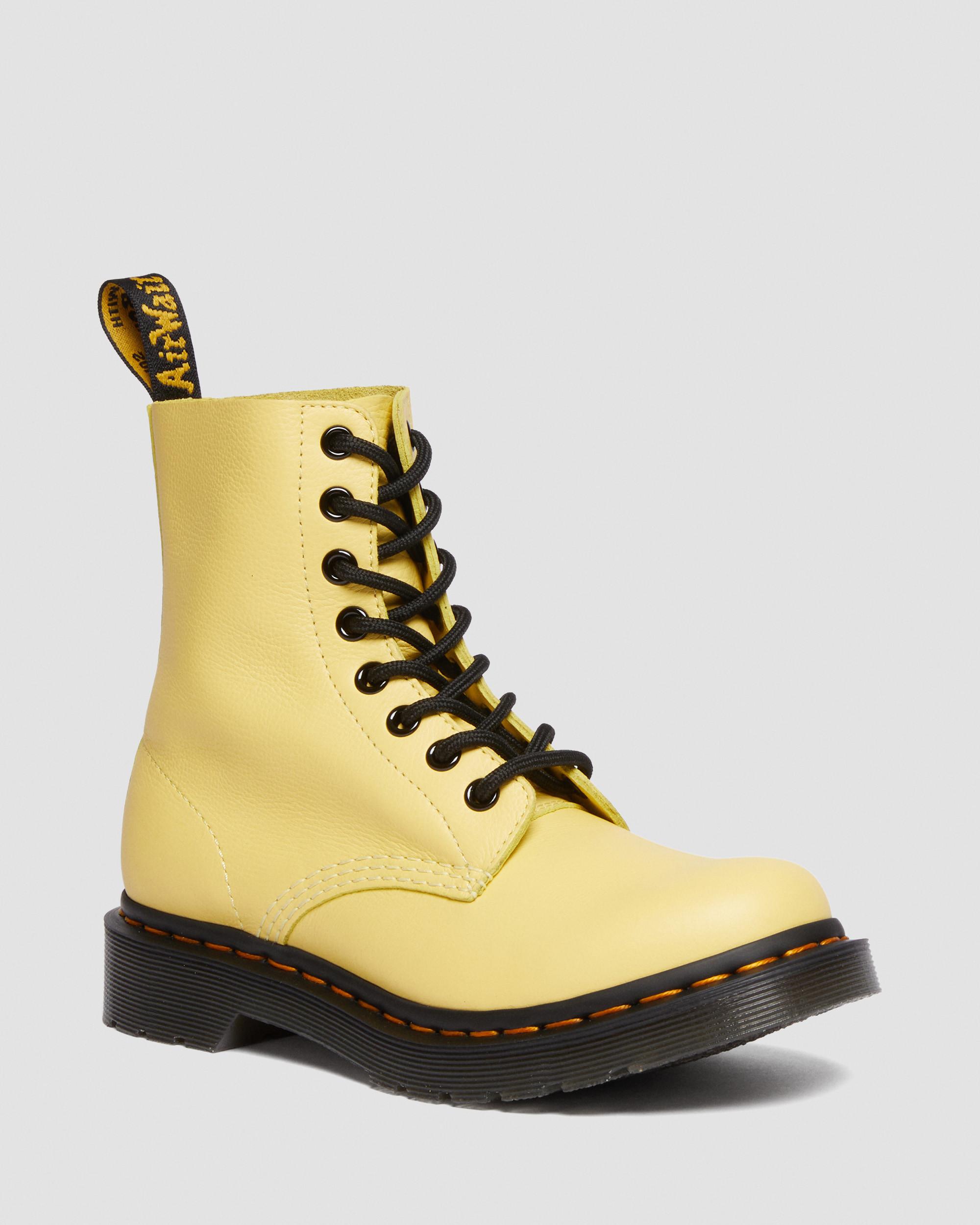 Dr. Martens' 1460 Women's Pascal Black Eyelet Lace Up Boots In Lemon Yellow