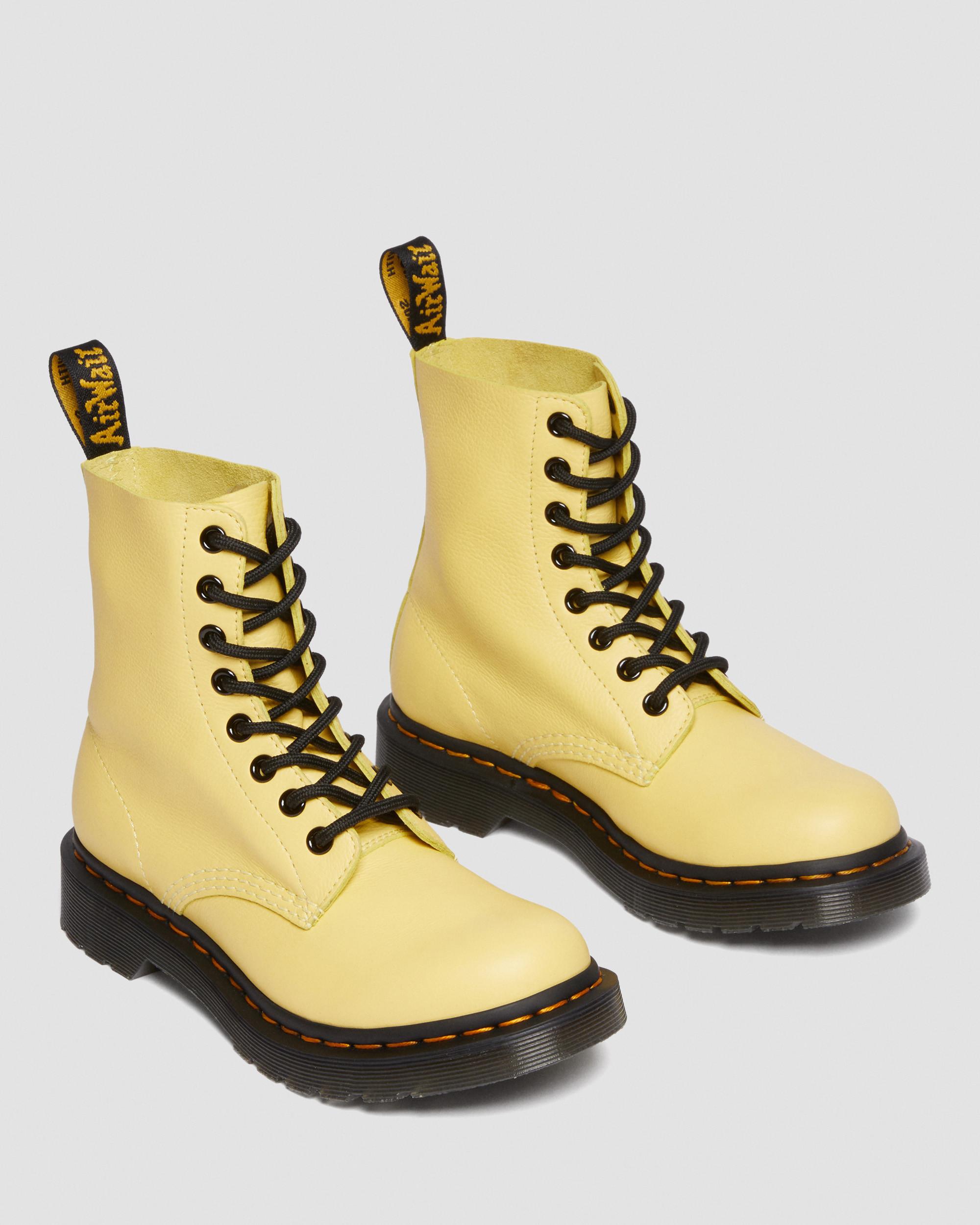 1460 Women's Pascal Black Eyelet Lace Up Boots in Lemon Yellow