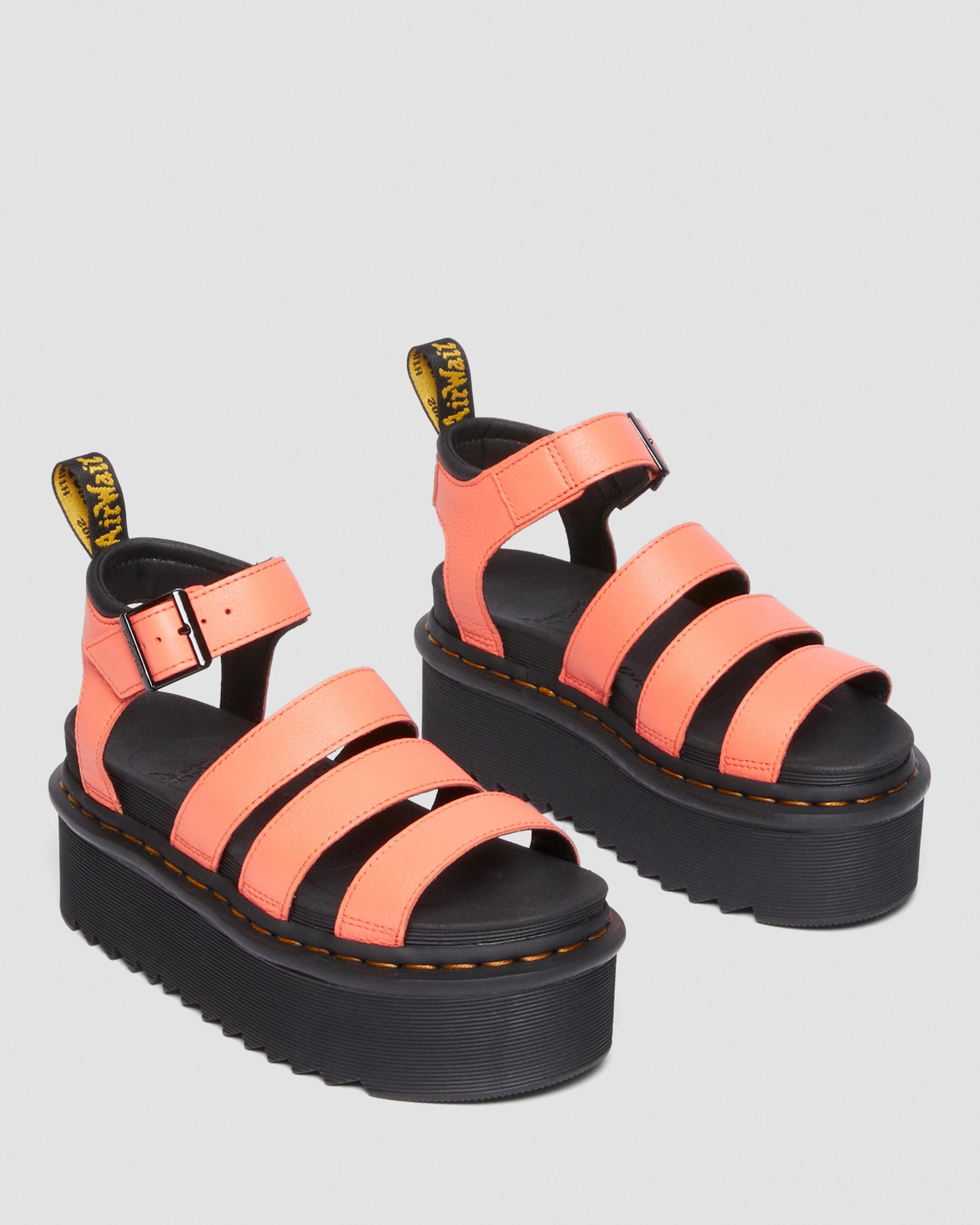 Blaire Quad Pisa Leather Strap Platform Sandals in Coral