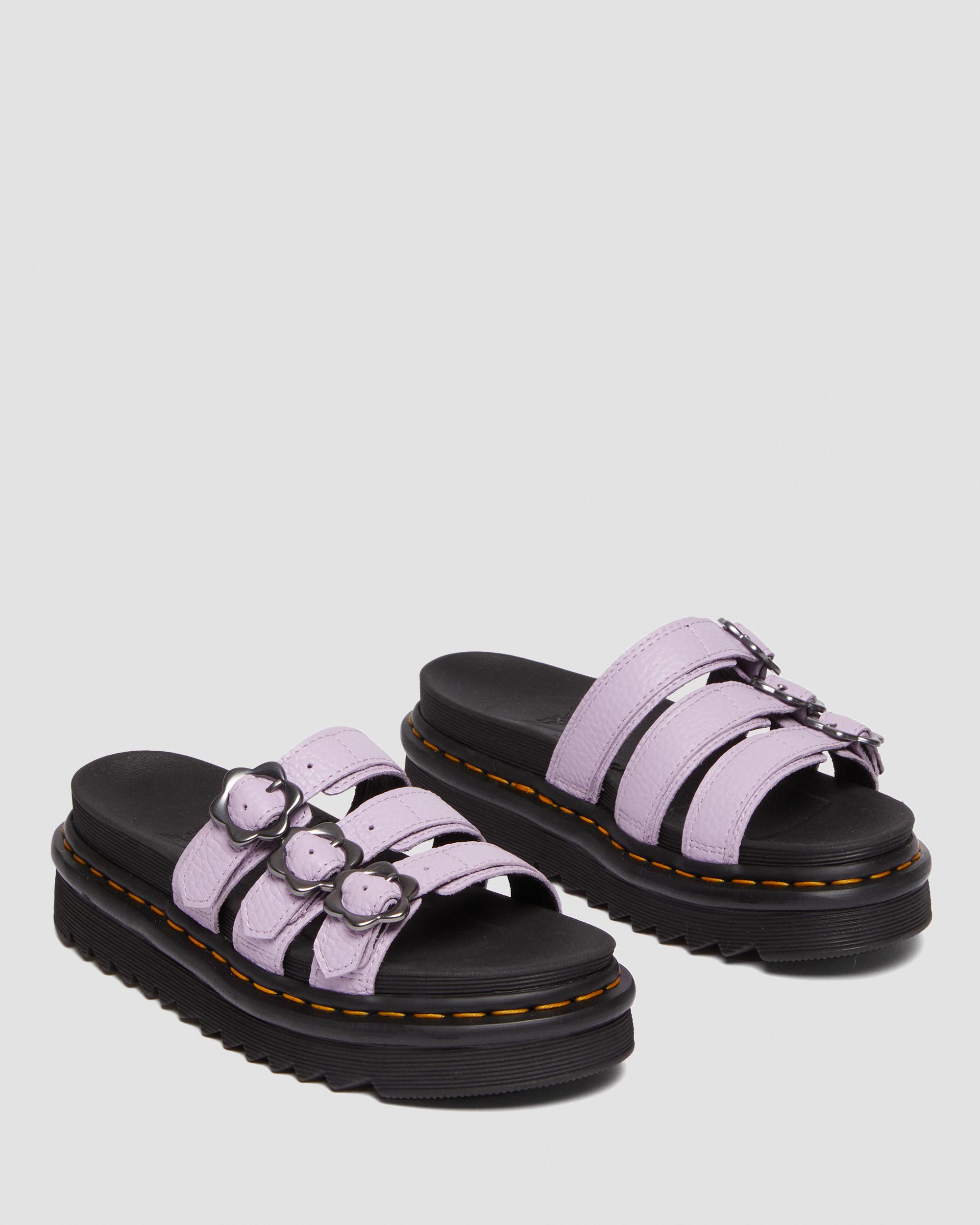 Blaire Flower Buckle Milled Nappa Slide SandalsBlaire Flower Buckle Milled Nappa Slide Sandals Dr. Martens