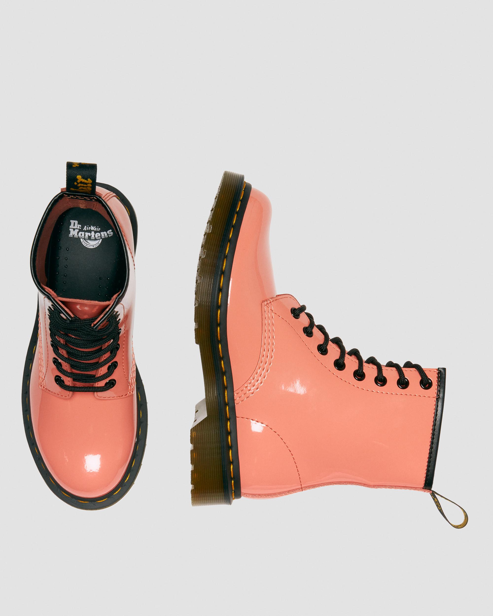 1460 Women's Patent Leather Lace Up Boots in Coral
