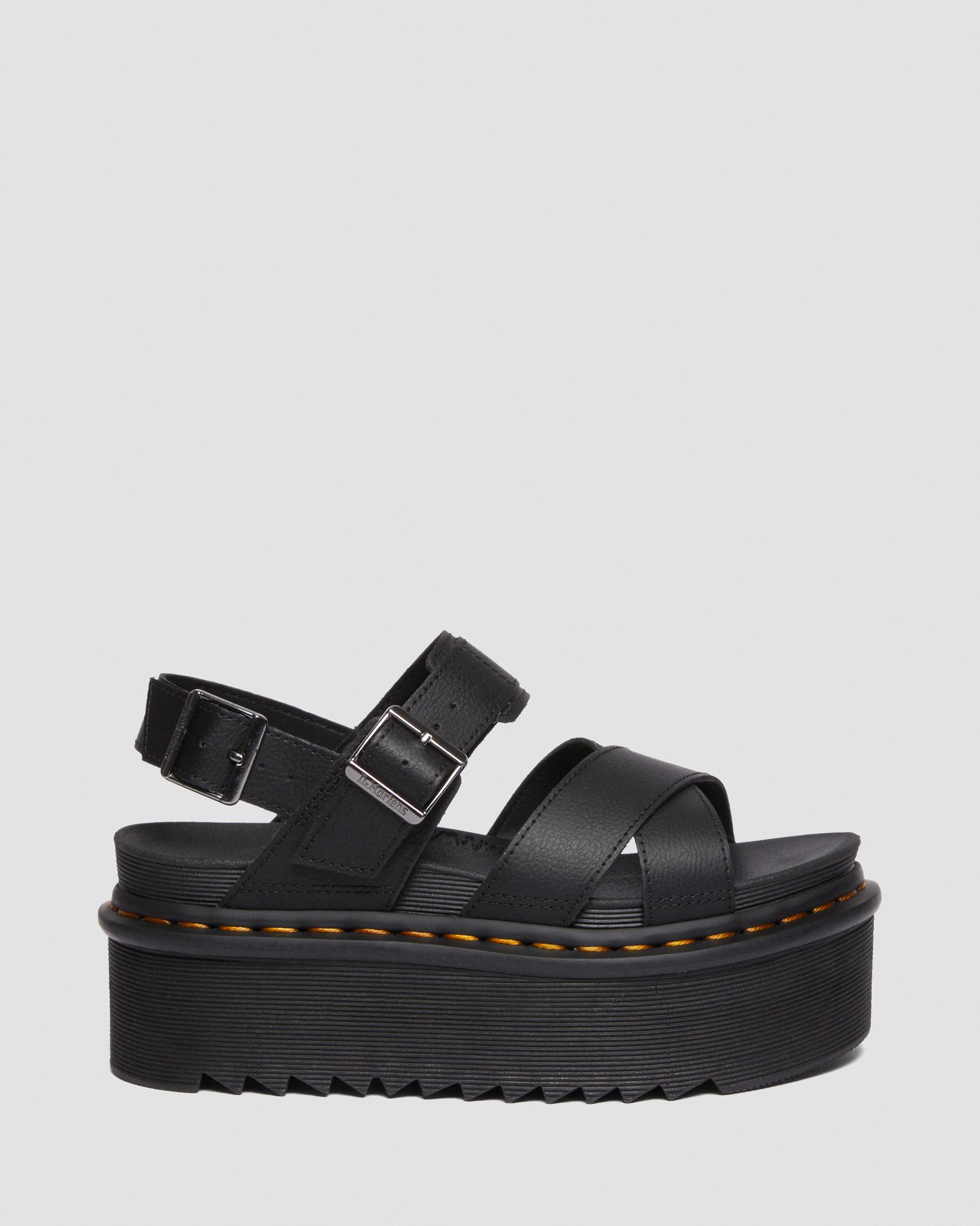 Voss II Athena Leather Strap Platform Sandals in Black | Dr. Martens
