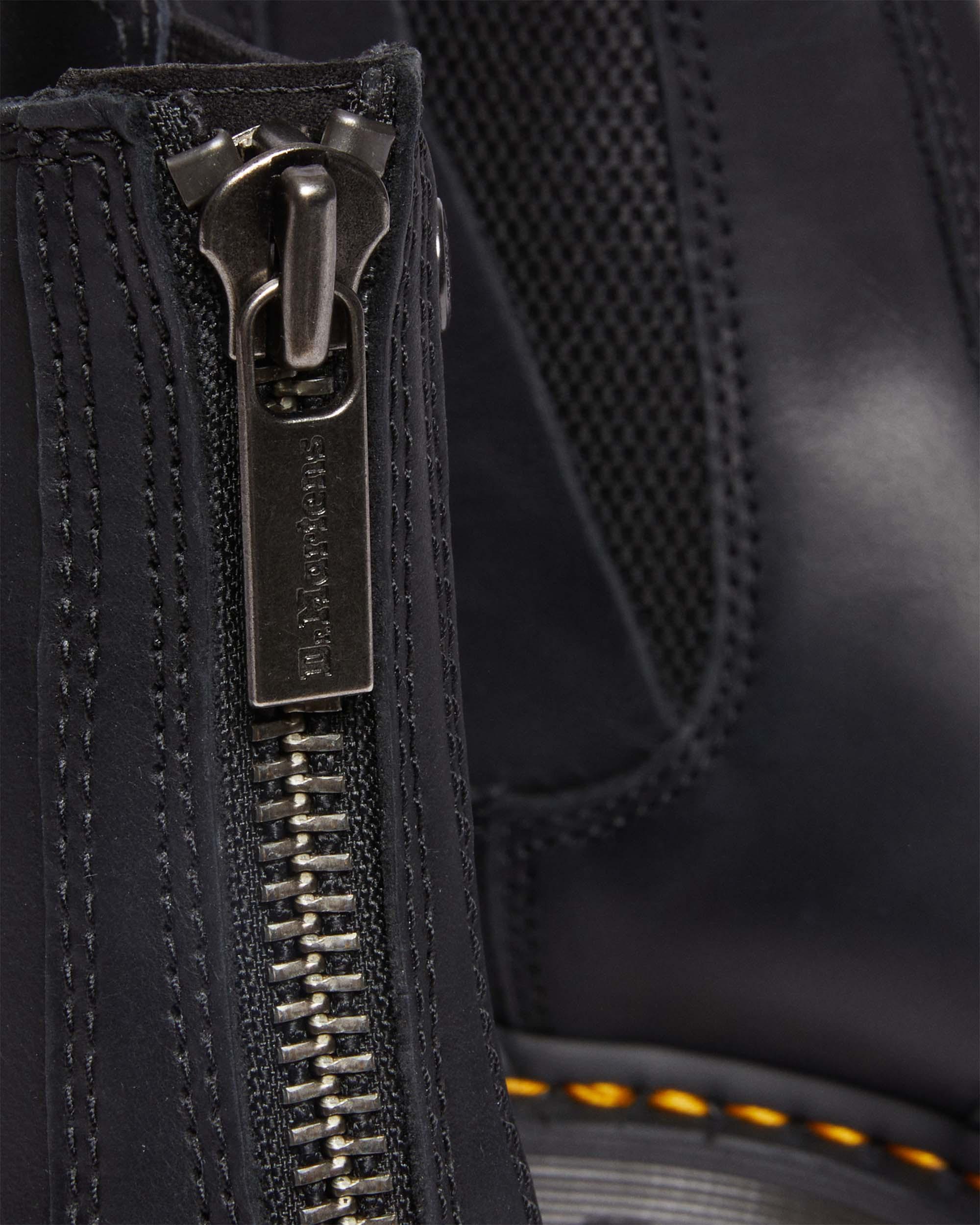 2976 Waxed Full Grain Zip Leather Chelsea Boots in Black