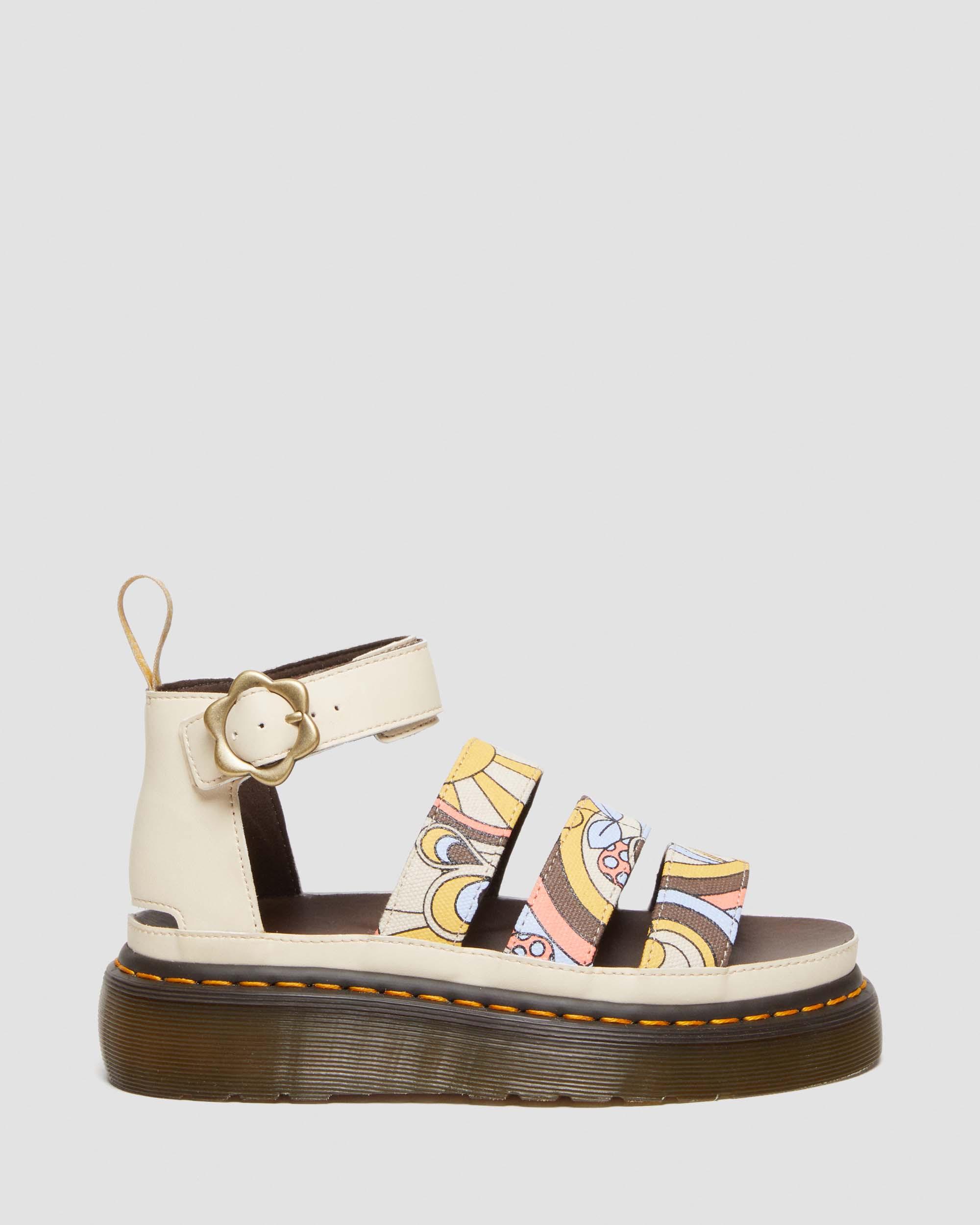 Vegan Clarissa II Retro Canvas Platform Strap Sandals in Parchment 