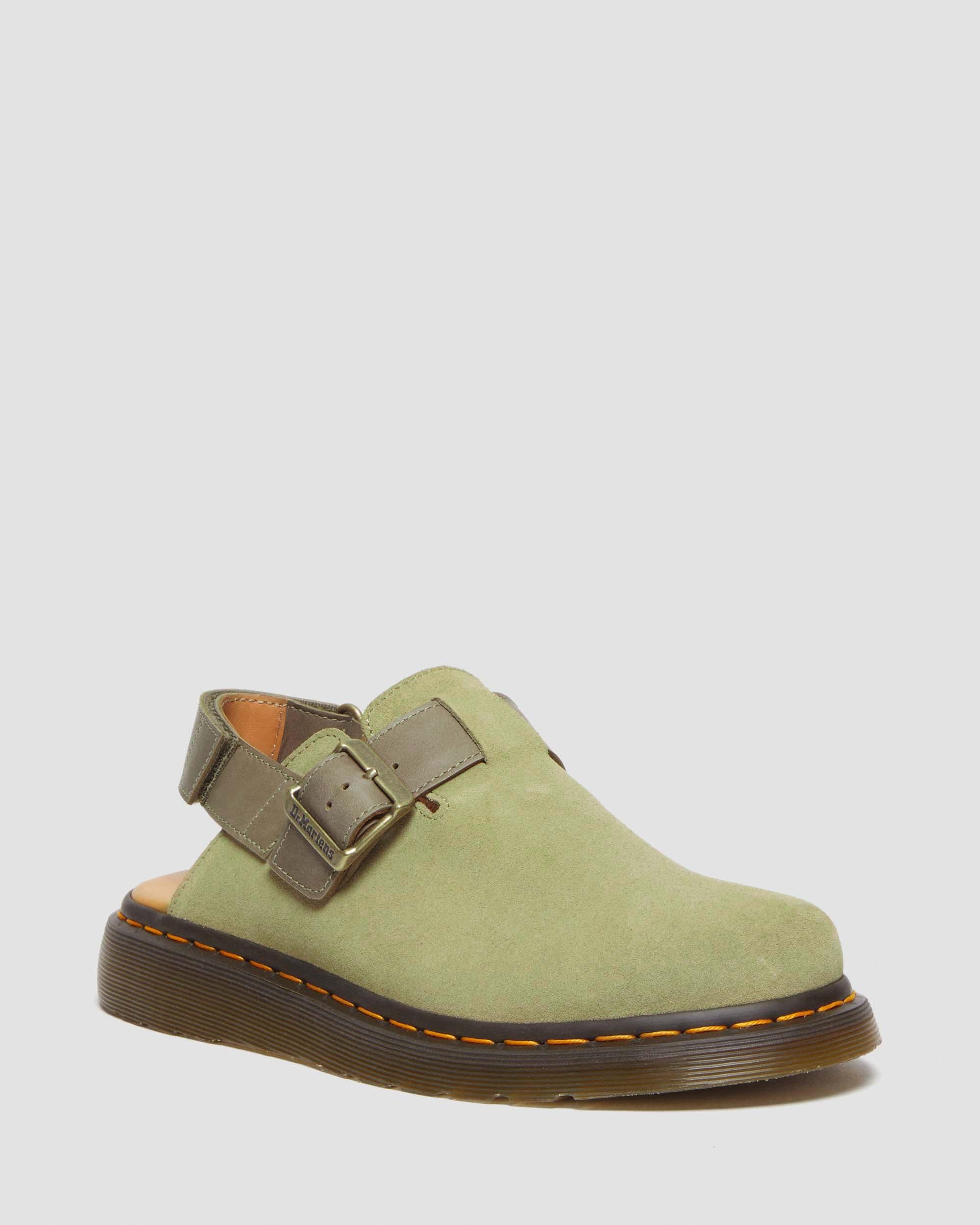 Jorge II Suede & Leather Slingback Mules in Pale Olive | Dr. Martens