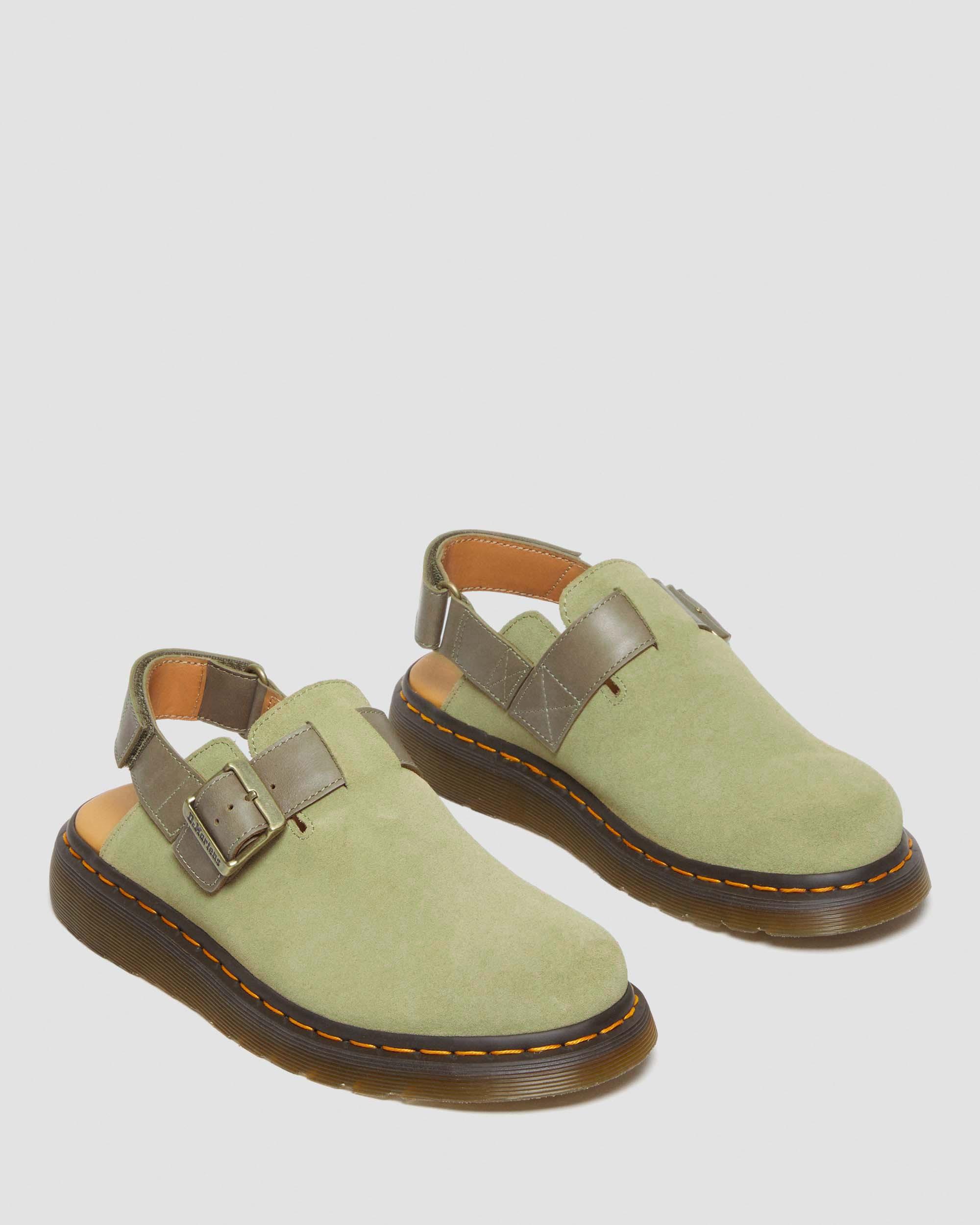 Jorge II Suede & Leather Slingback Mules in Pale Olive+Olive