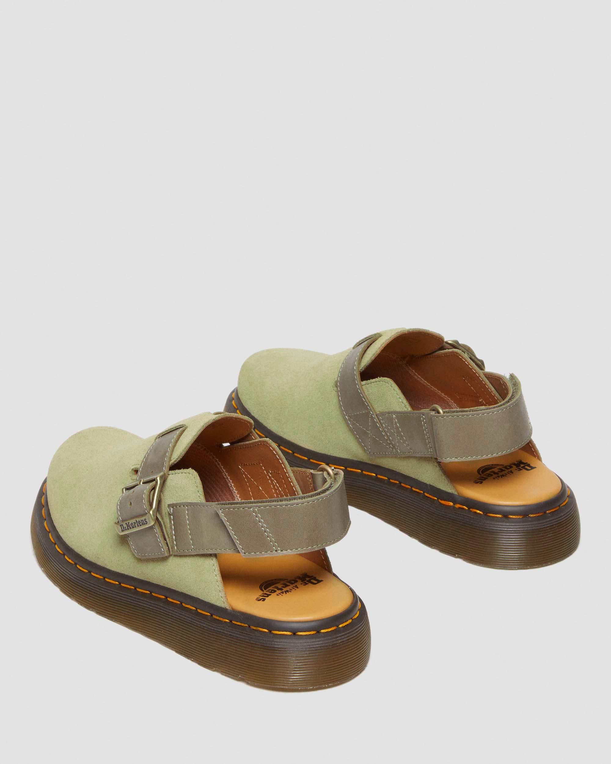 Jorge II Suede & Leather Slingback Mules in Pale Olive+Olive