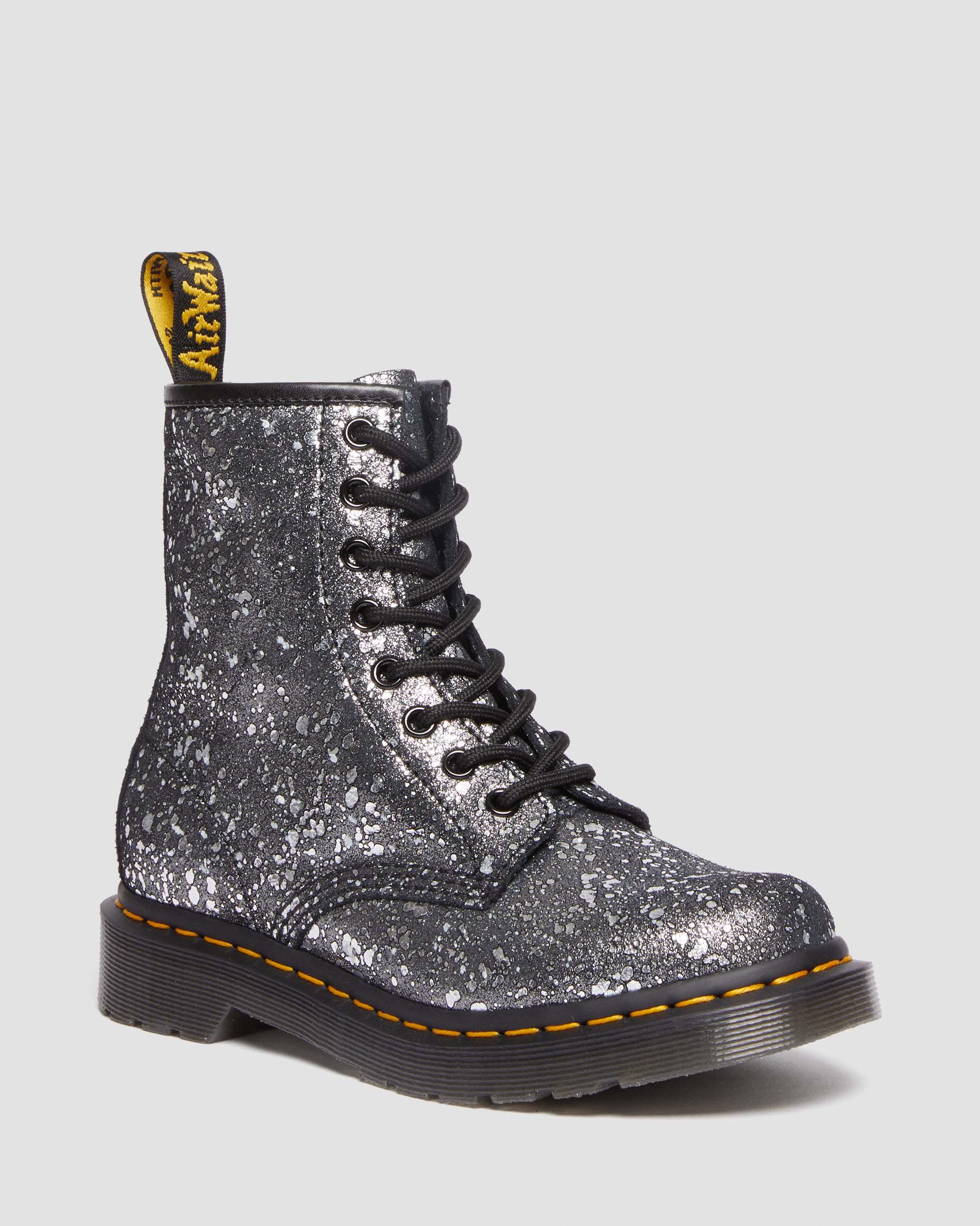 1460 Metallic Splatter Suede Lace Up Boots in Black