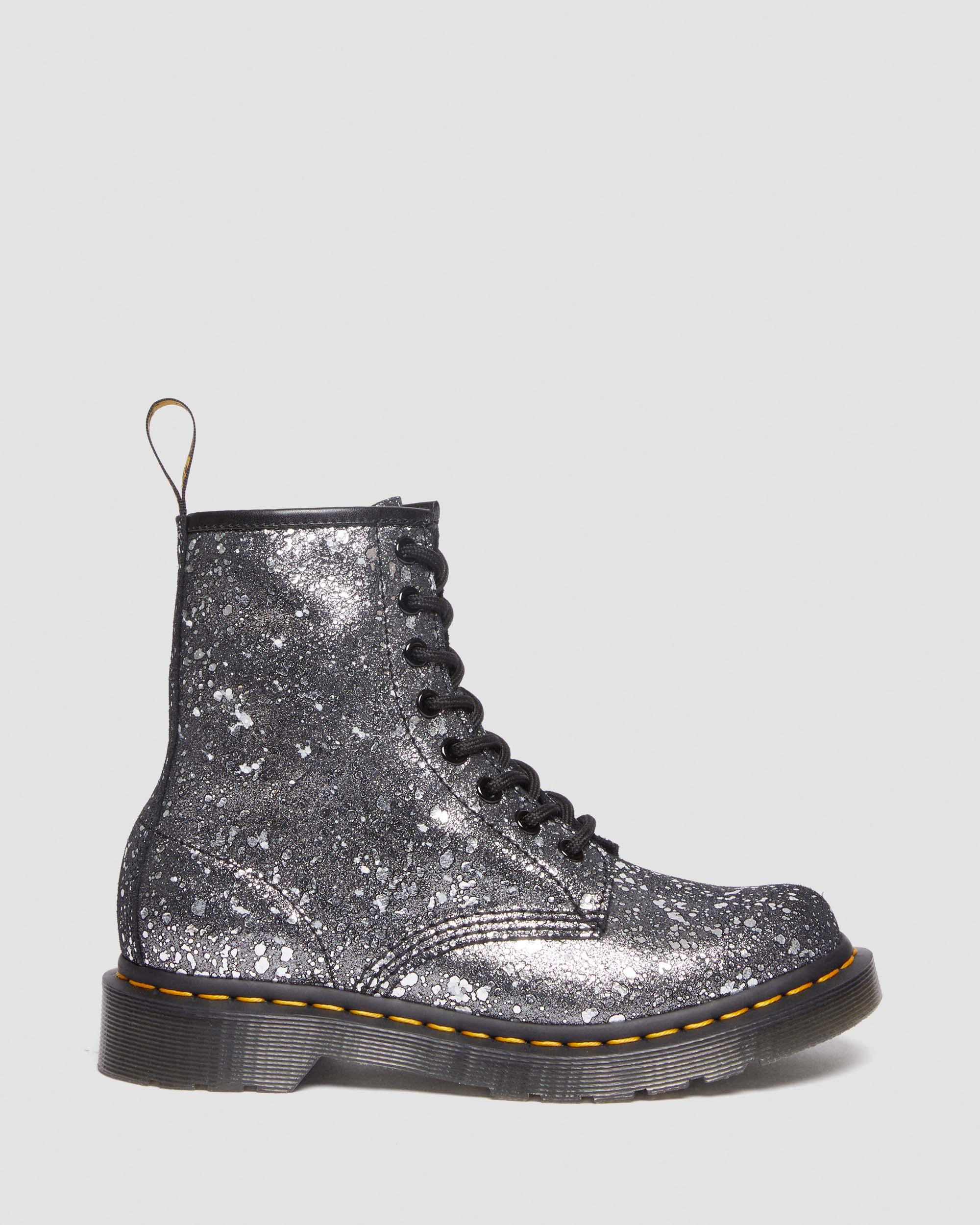 1460 Metallic Splatter Suede Lace Up Boots in Black