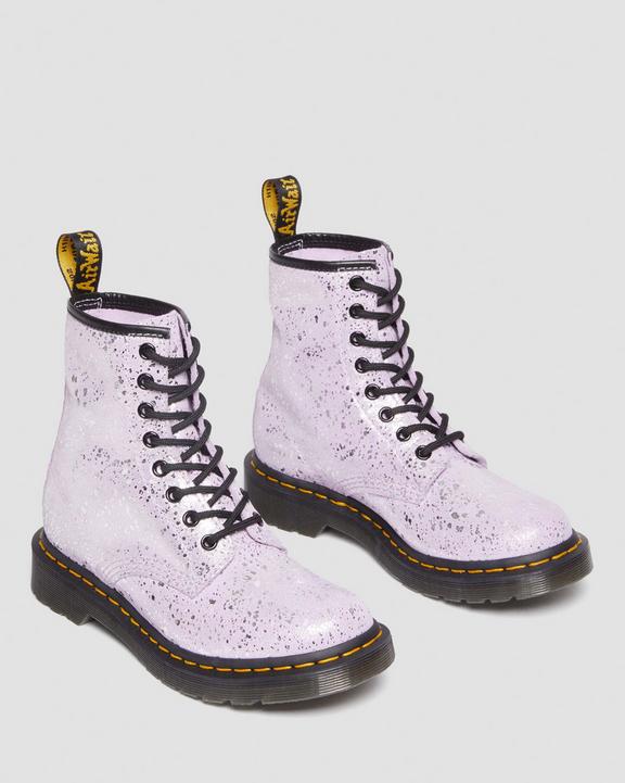 1460 Metallic Splatter Suede Lace Up Boots in Lilac | Dr. Martens
