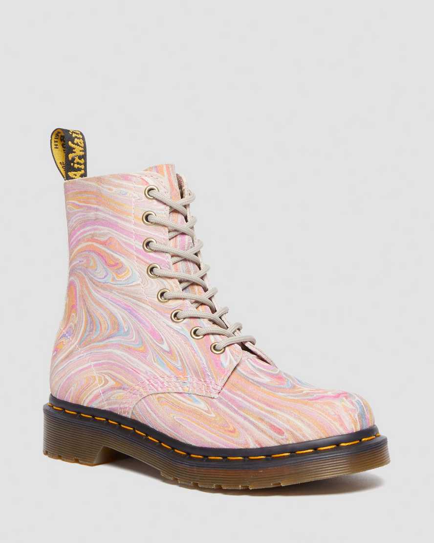 Dr. Martens 1460 Pascal Marbled Suede Lace Up Boots In Pink,orange