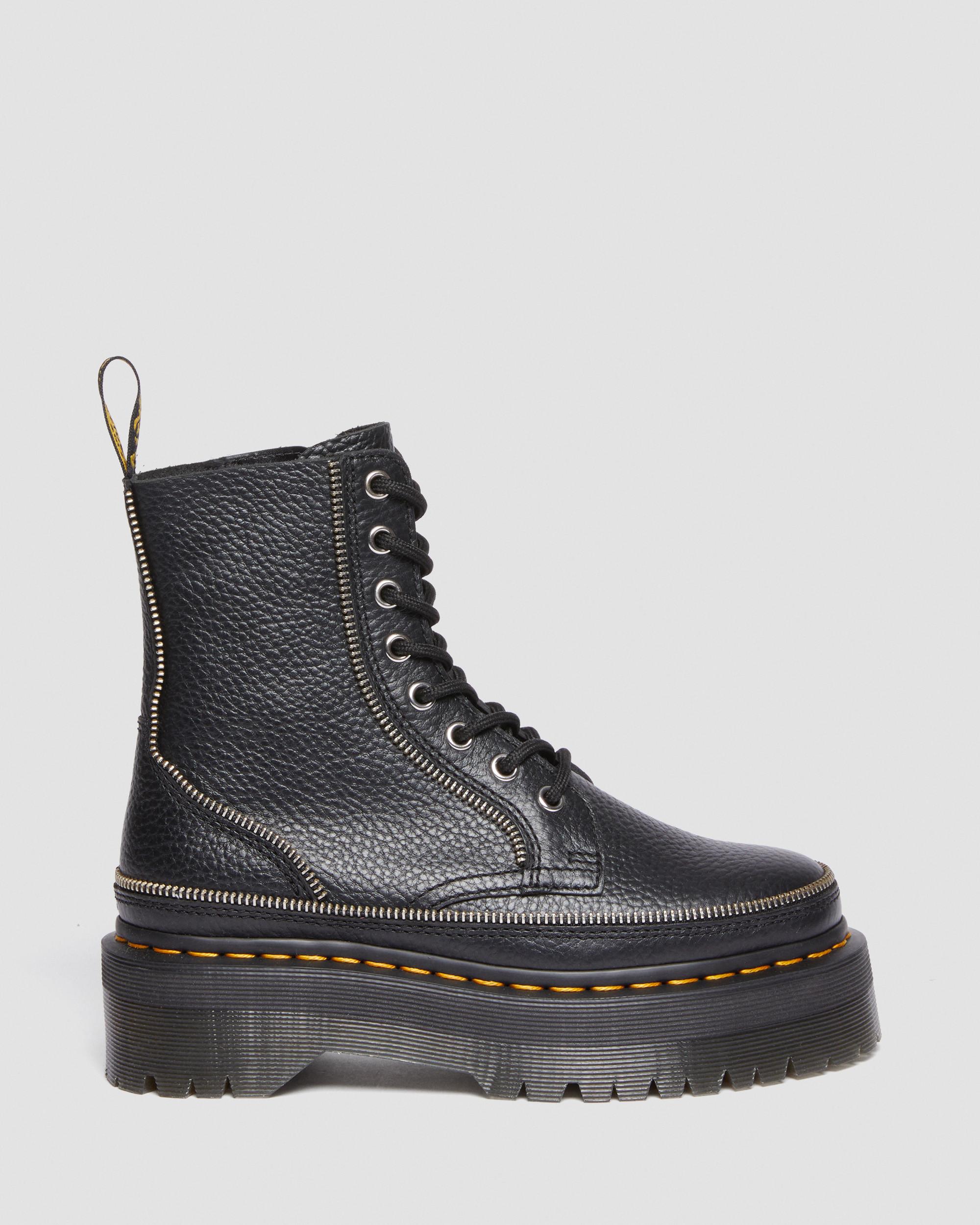 Jadon Hardware Leather Platform Boots in Black | Dr. Martens