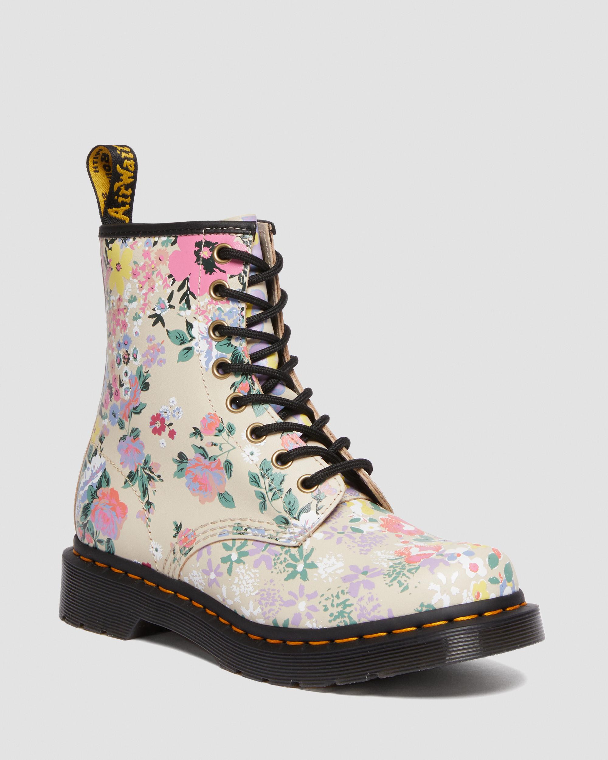 Boots 1460 Floral Mash Up en cuir à lacets in Parchment Beige