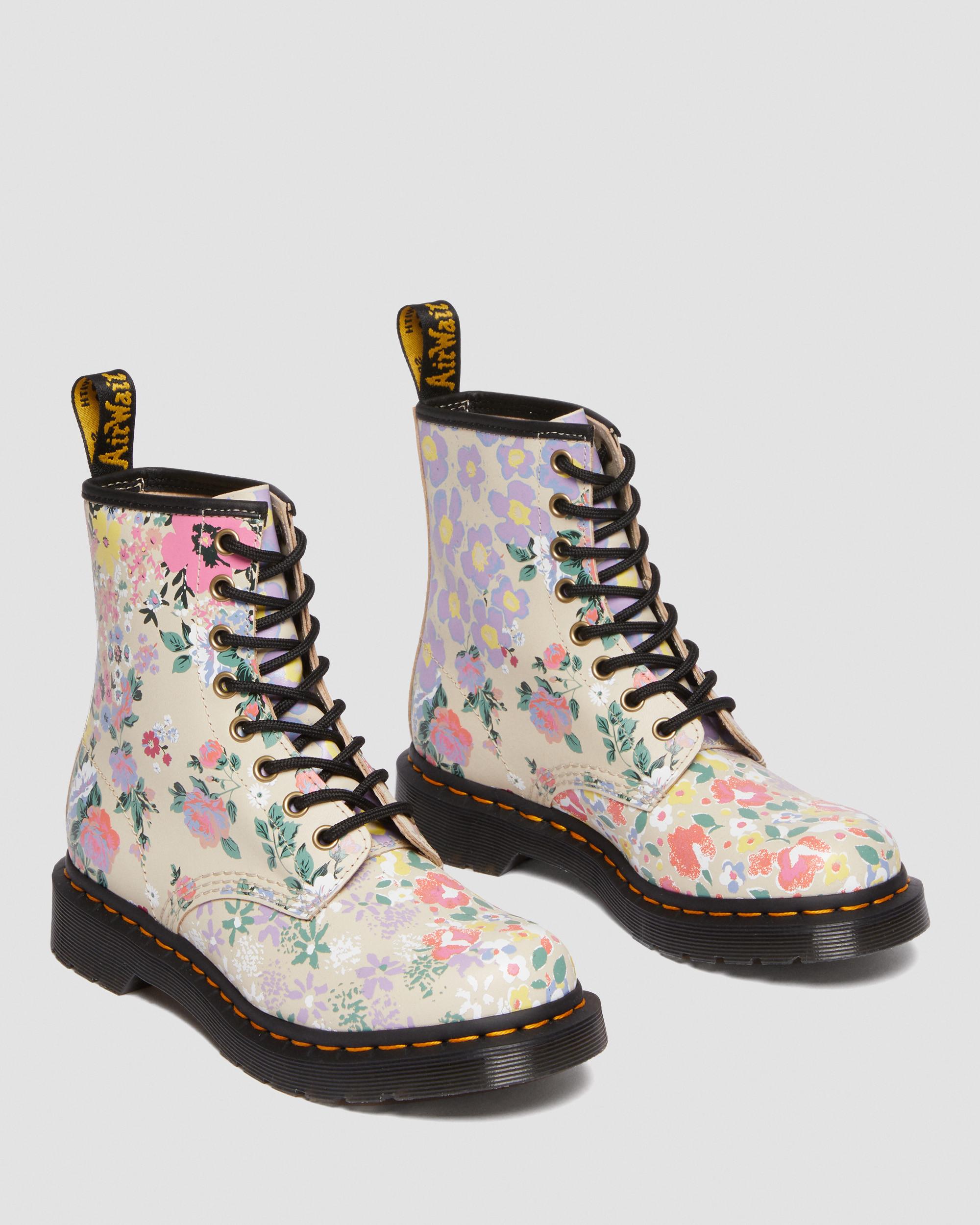1460 Floral Mash Up Leather Lace Up Boots in PARCHMENT BEIGE | Dr