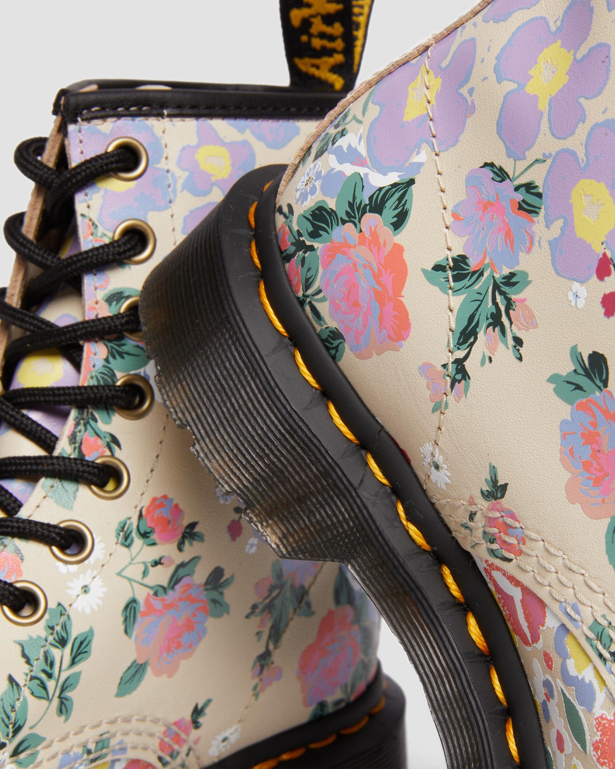 1460 Floral Mash Up Leather Lace Up Boots in Parchment Beige | Dr. Martens