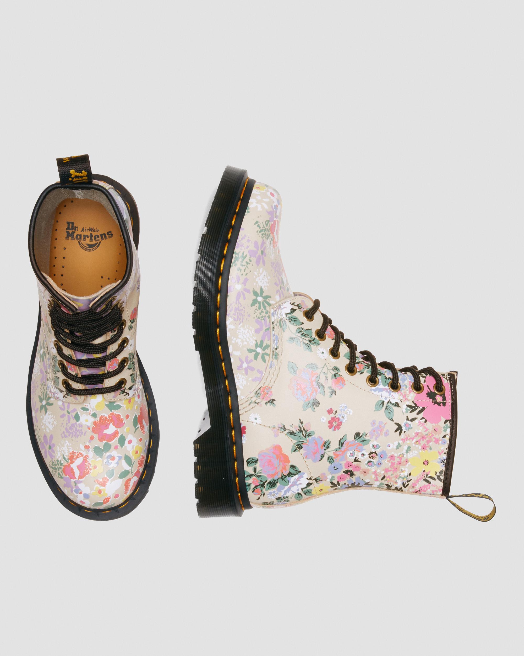 1460 Floral Mash Up Leather Lace Up Boots in PARCHMENT BEIGE | Dr
