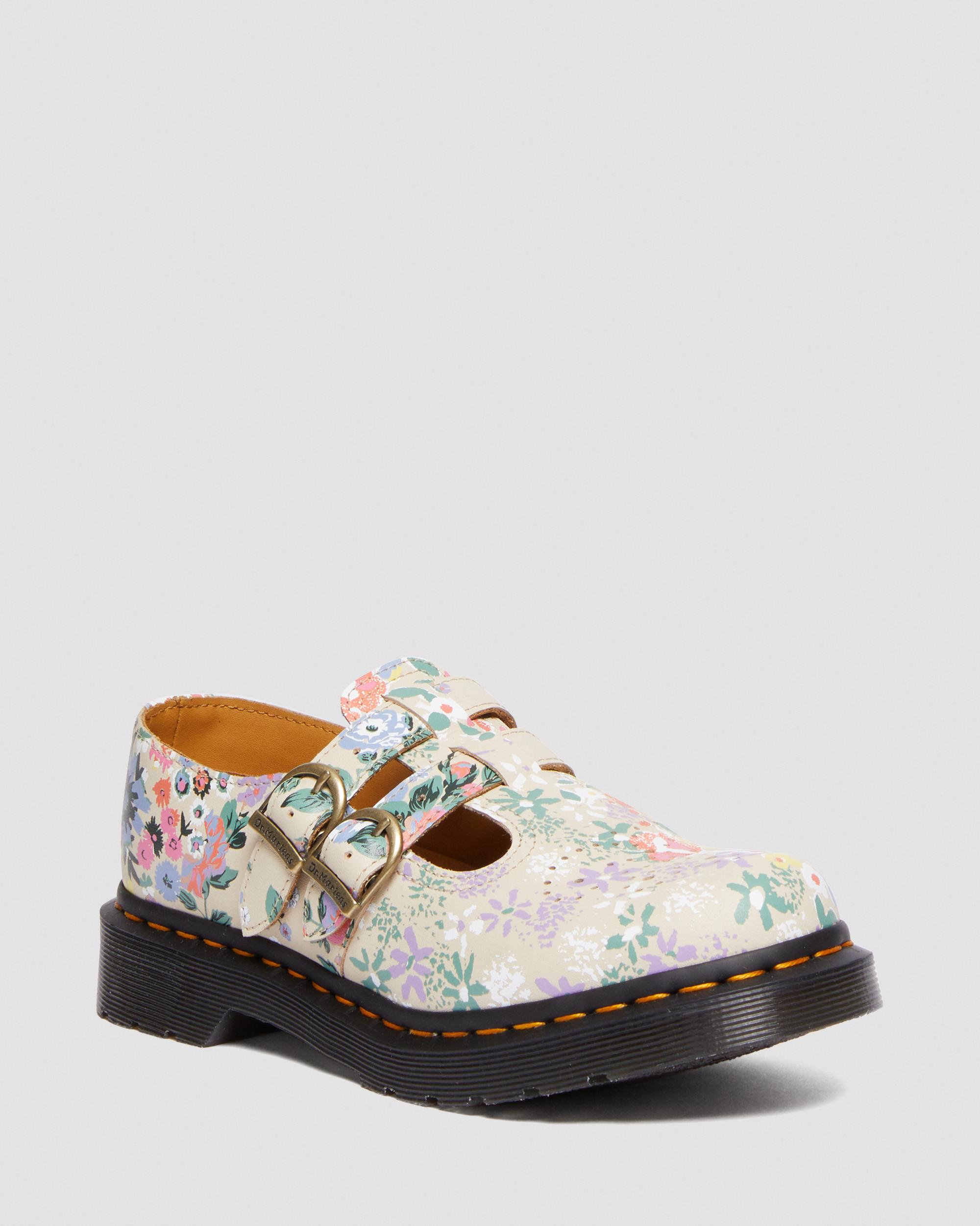 8065 Floral Mash Up Leather Mary Jane Shoes in PARCHMENT BEIGE