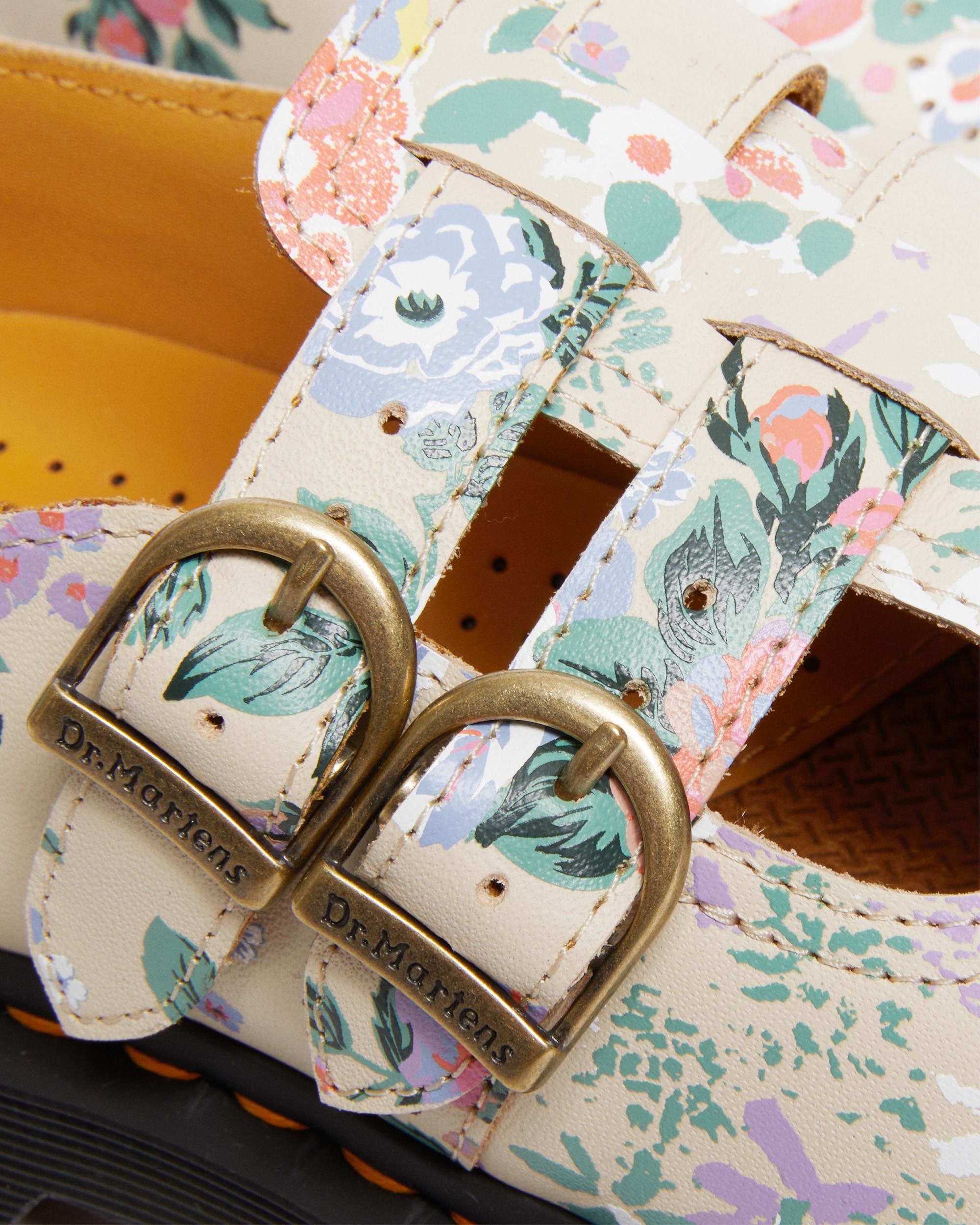 8065 Floral Mash Up Leather Mary Jane Shoes in PARCHMENT BEIGE