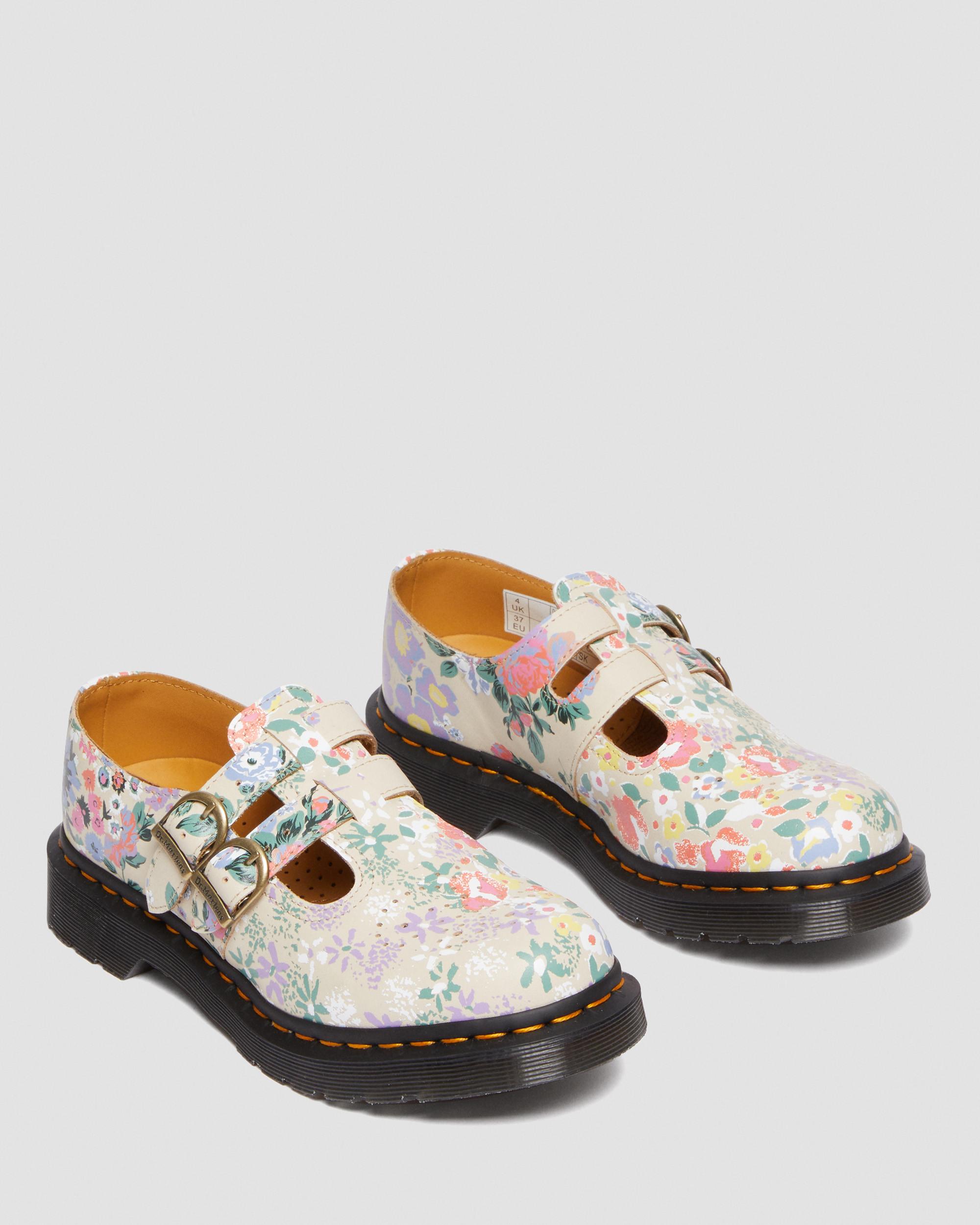 8065 Floral Mash Up Leather Mary Jane Shoes in PARCHMENT BEIGE