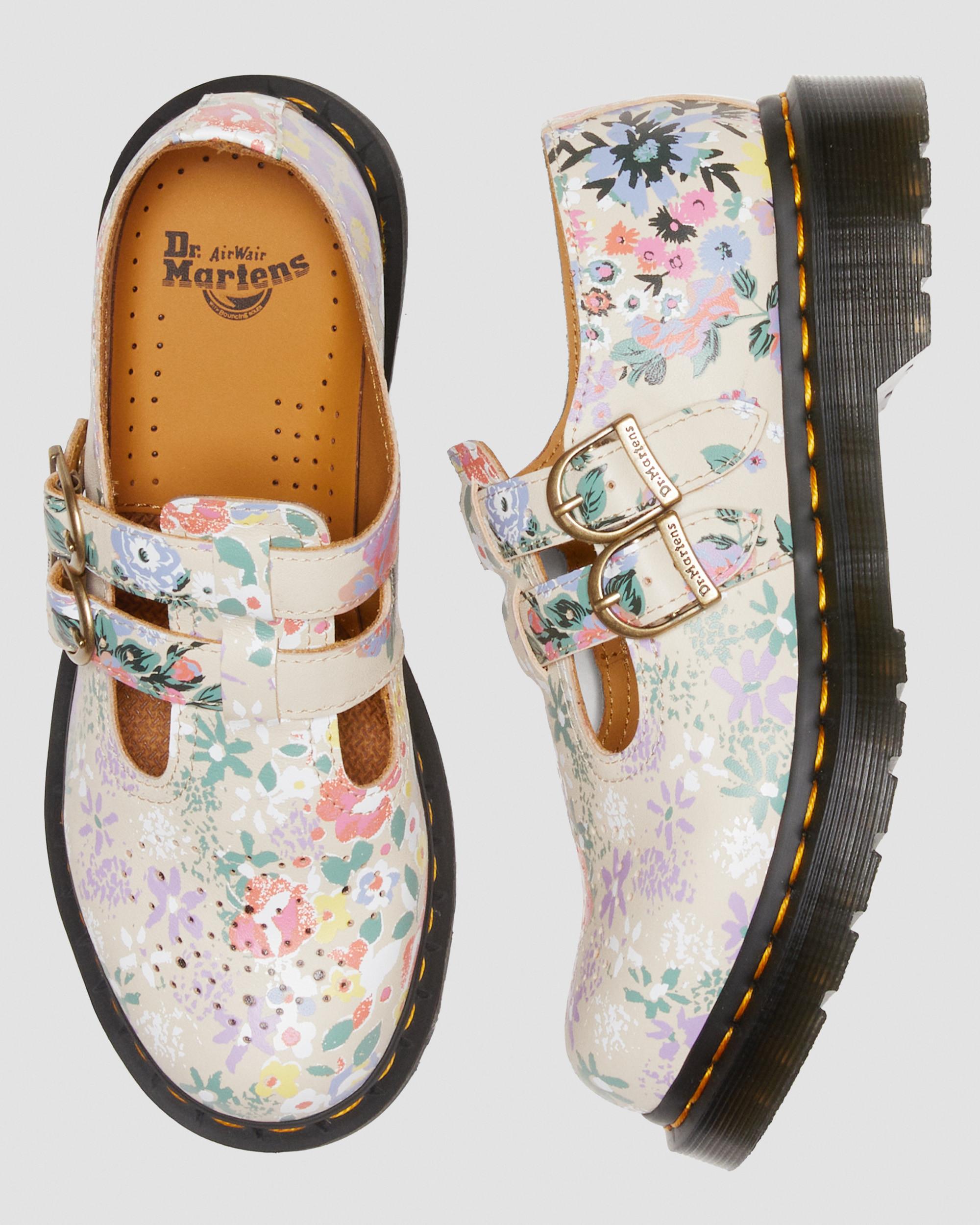 8065 Floral Mash Up Leather Mary Jane Shoes in PARCHMENT BEIGE