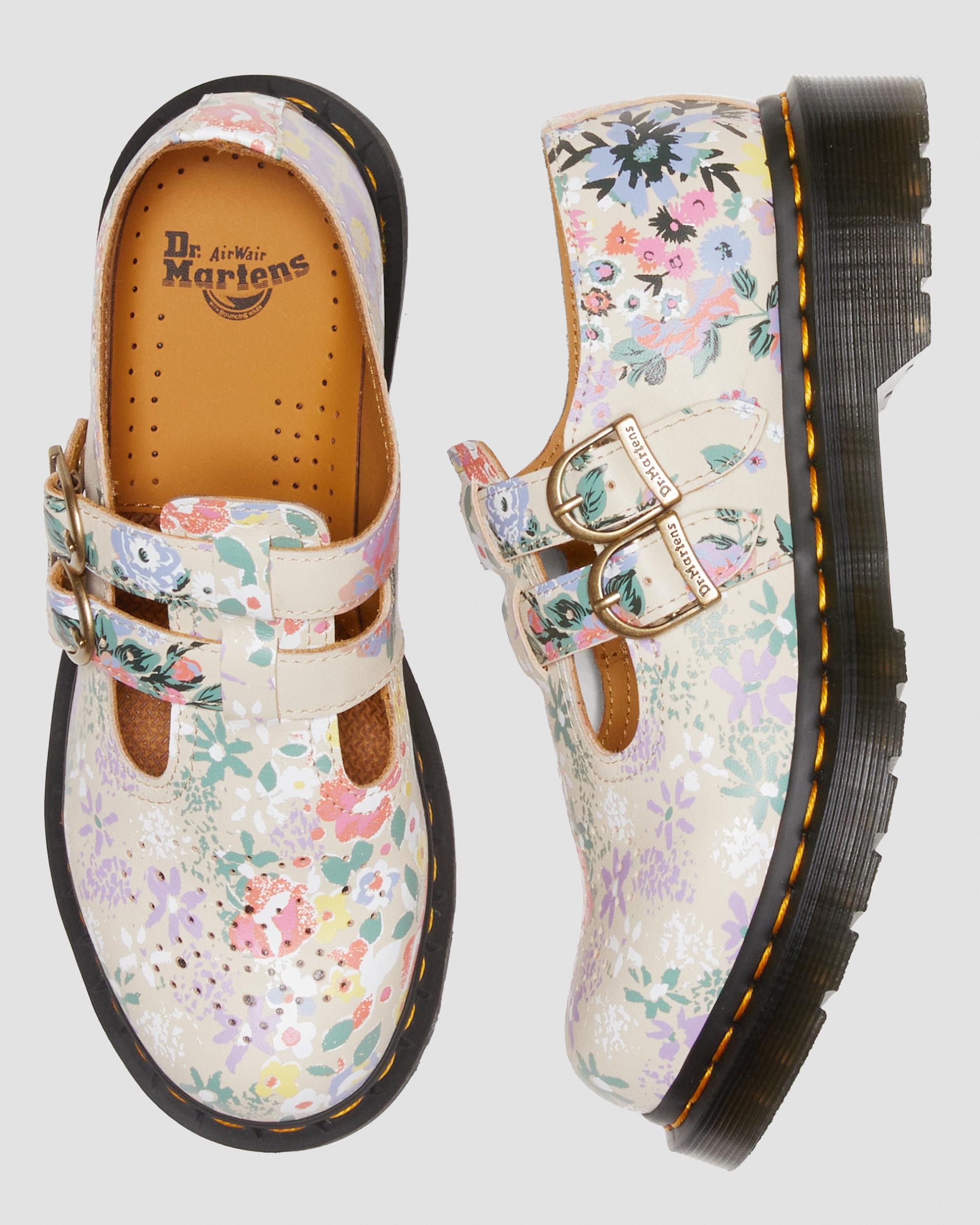8065 Floral Mash Up Leather Mary Jane Shoes in Parchment Beige | Dr. Martens