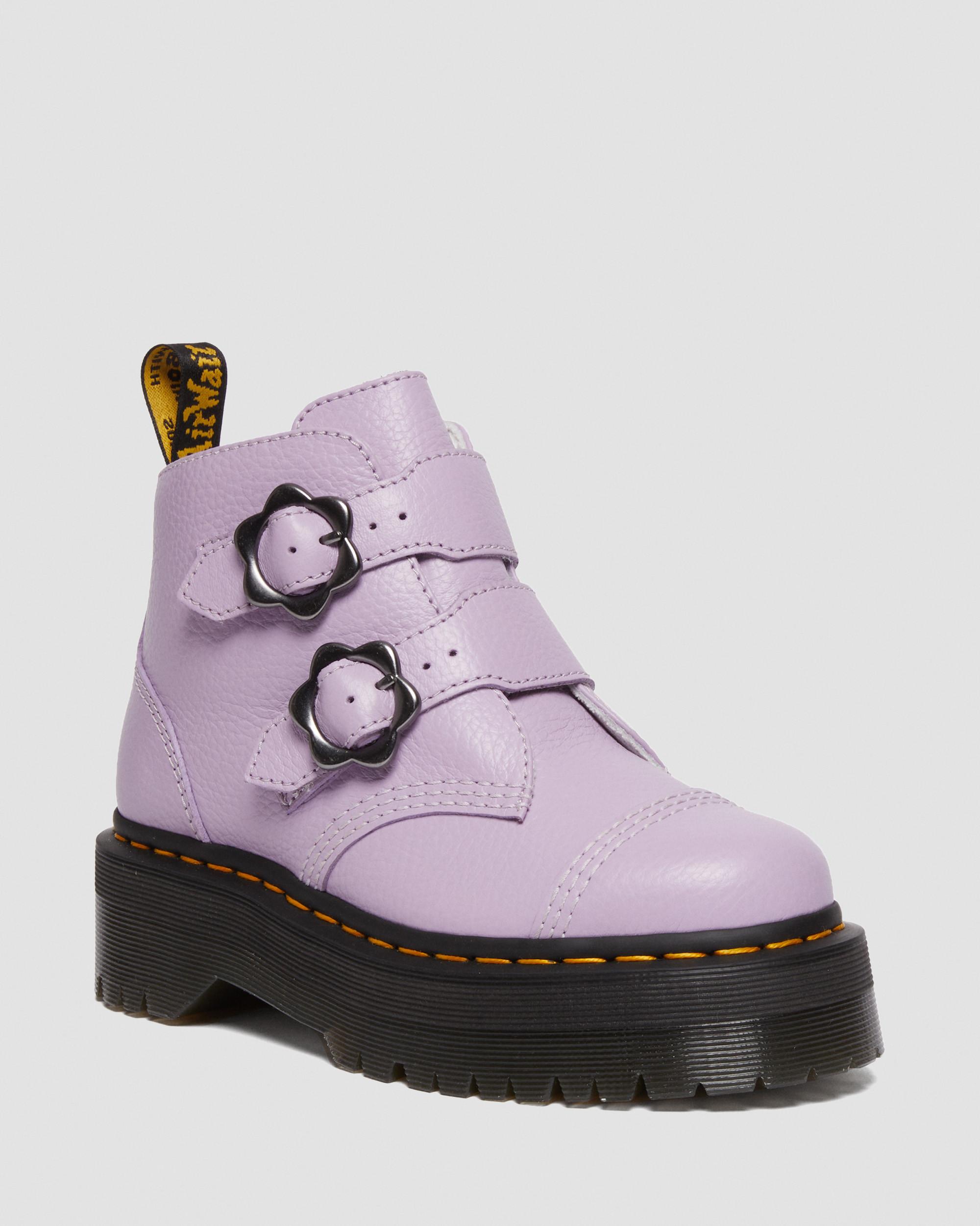 Devon Flower Buckle Leather Platform Boots in Lilac