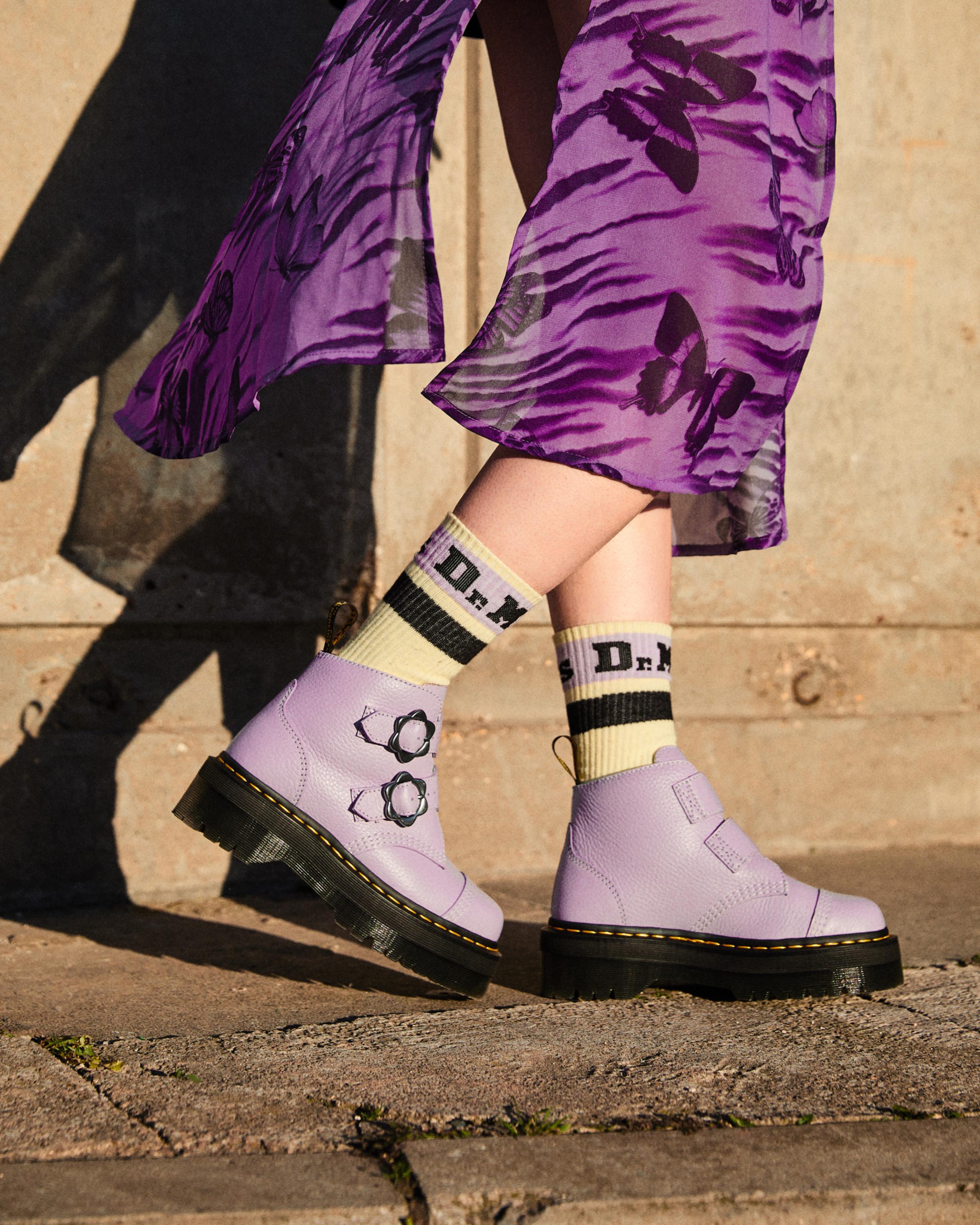 Devon Flower Buckle Leather Platform Boots in AIRWAIR | Dr. Martens™