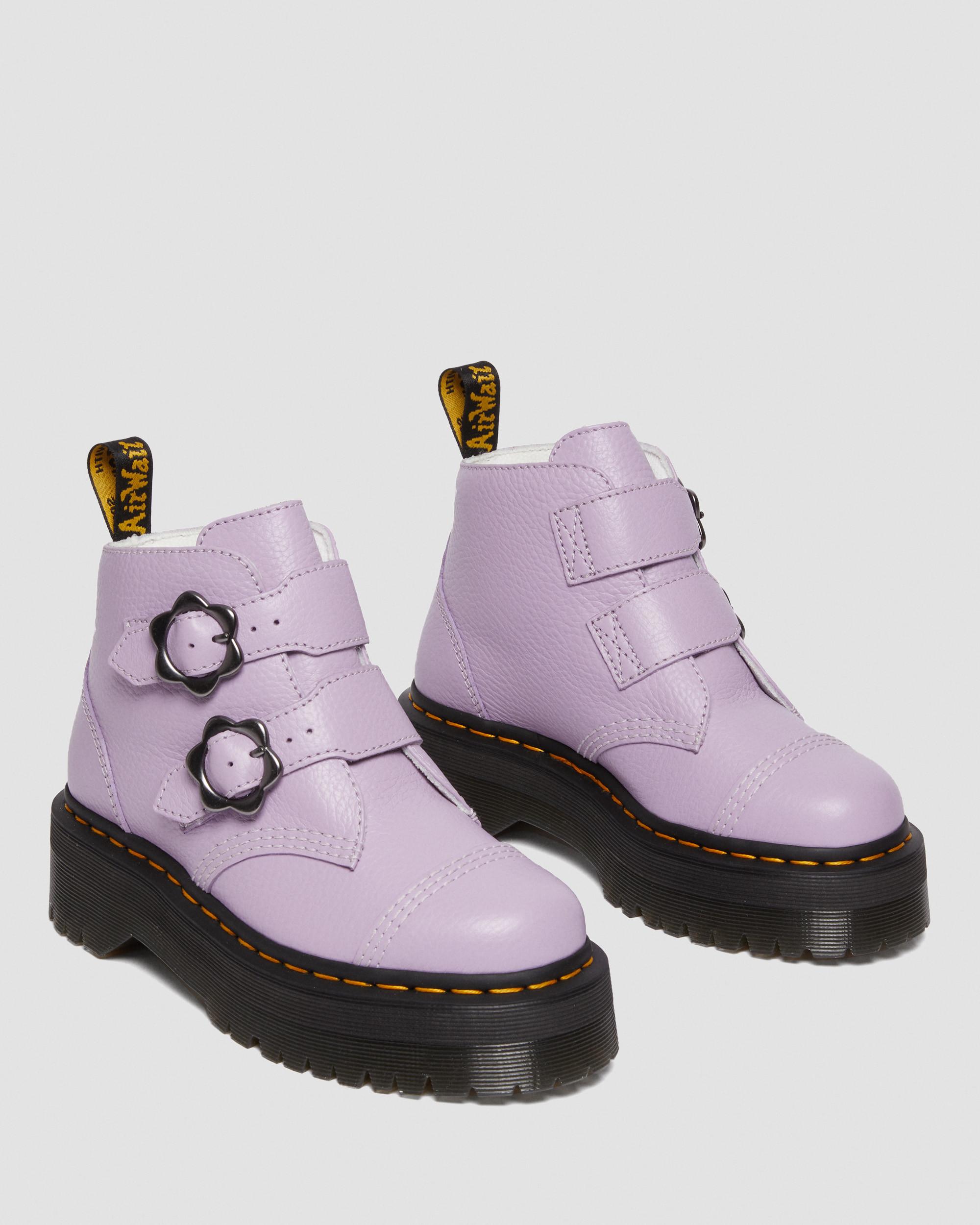極美品 ドクターマーチン Devon Flower Buckle Leather Devon Flower Buckle Milled Nappa Leder Plateaustiefel in AIRWAIR